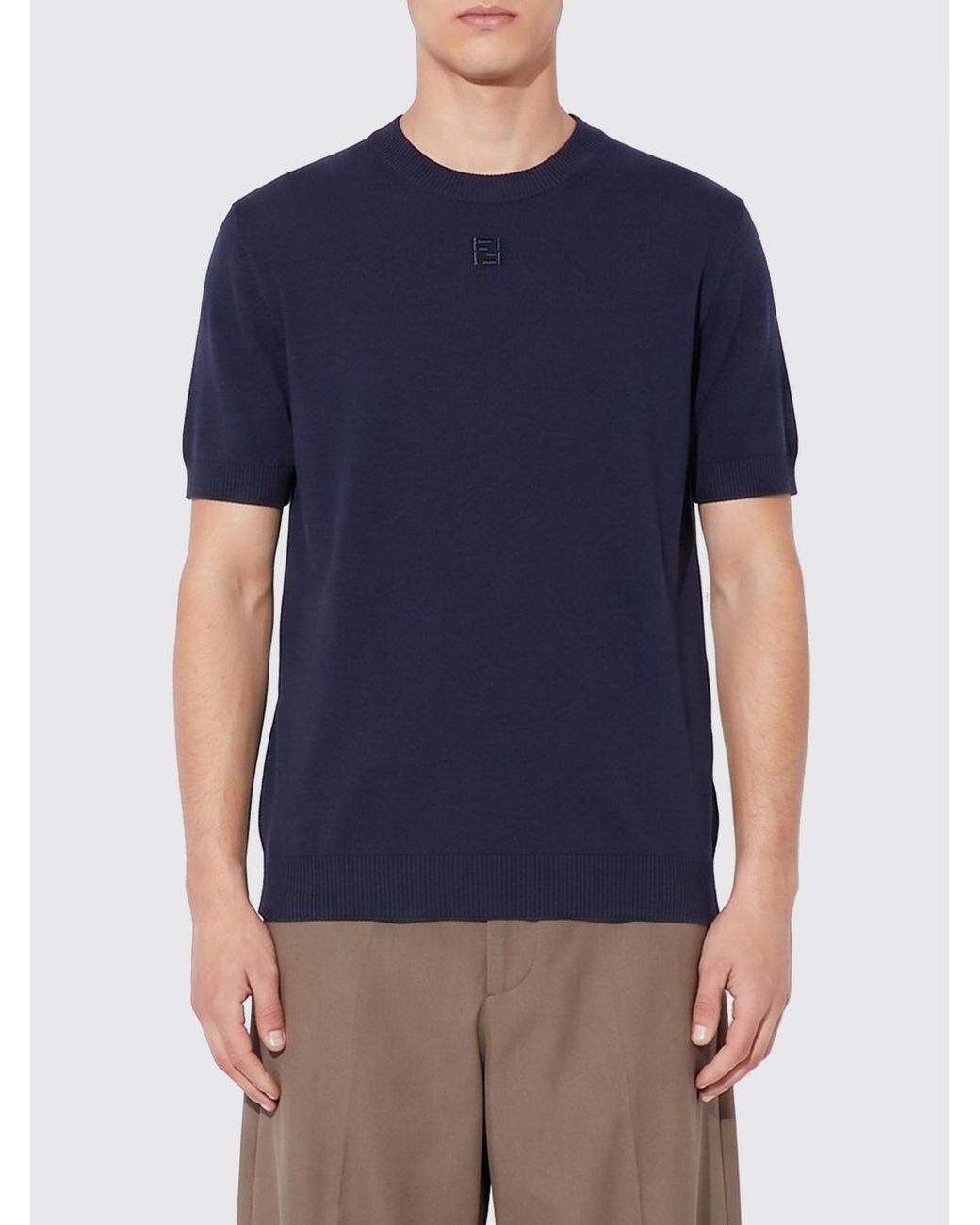 Fendi Blue Cotton And Cashmere Sweater for men