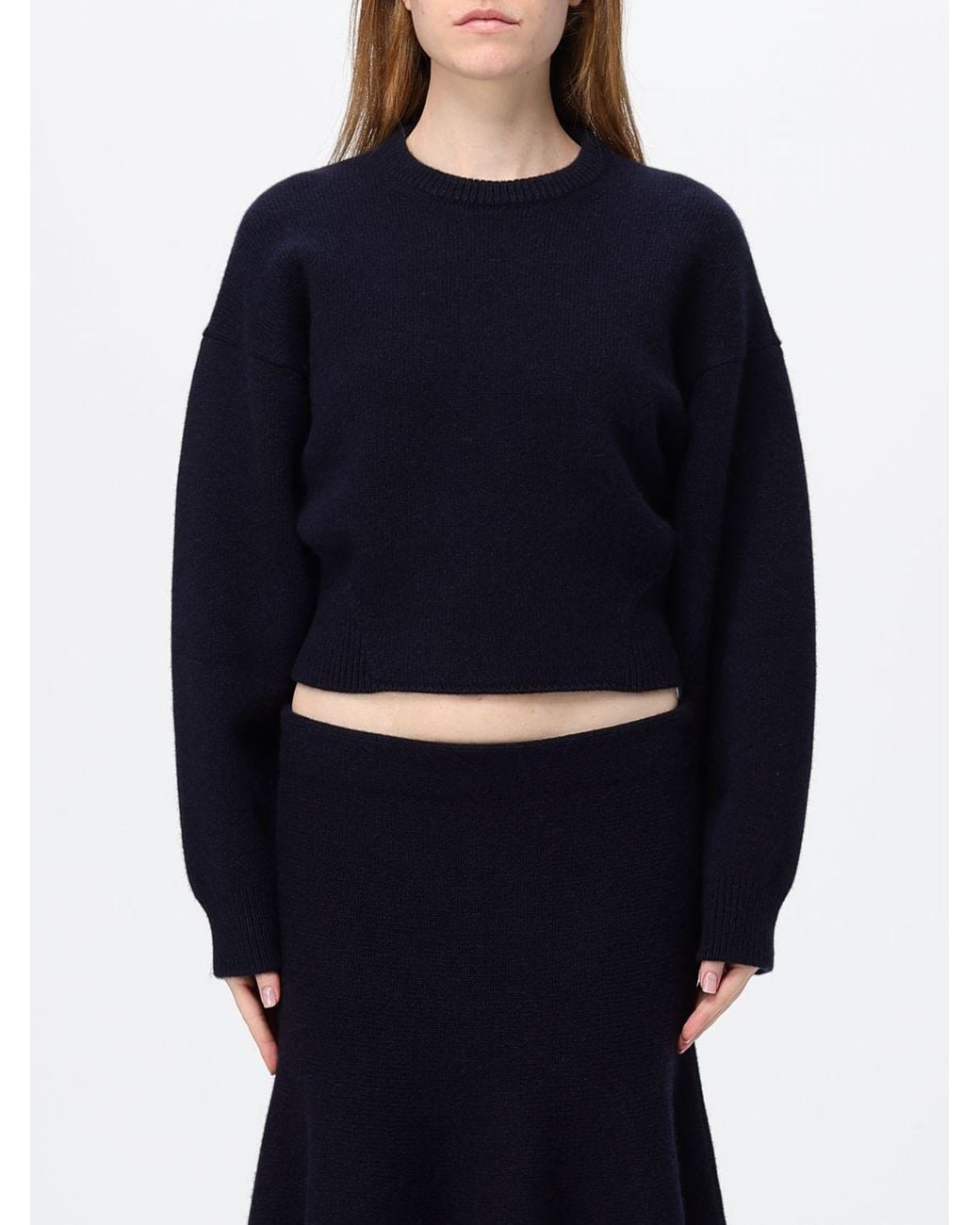 Alaïa Blue Cropped Cashmere Crewneck Jumper With Dropped Shoulders