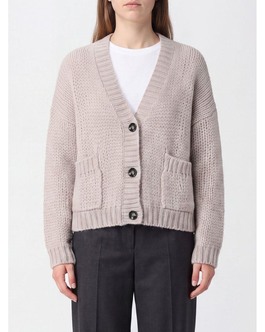 Roberto Collina Gray V-Neck Virgin Wool Cardigan With Dropped Shoulders