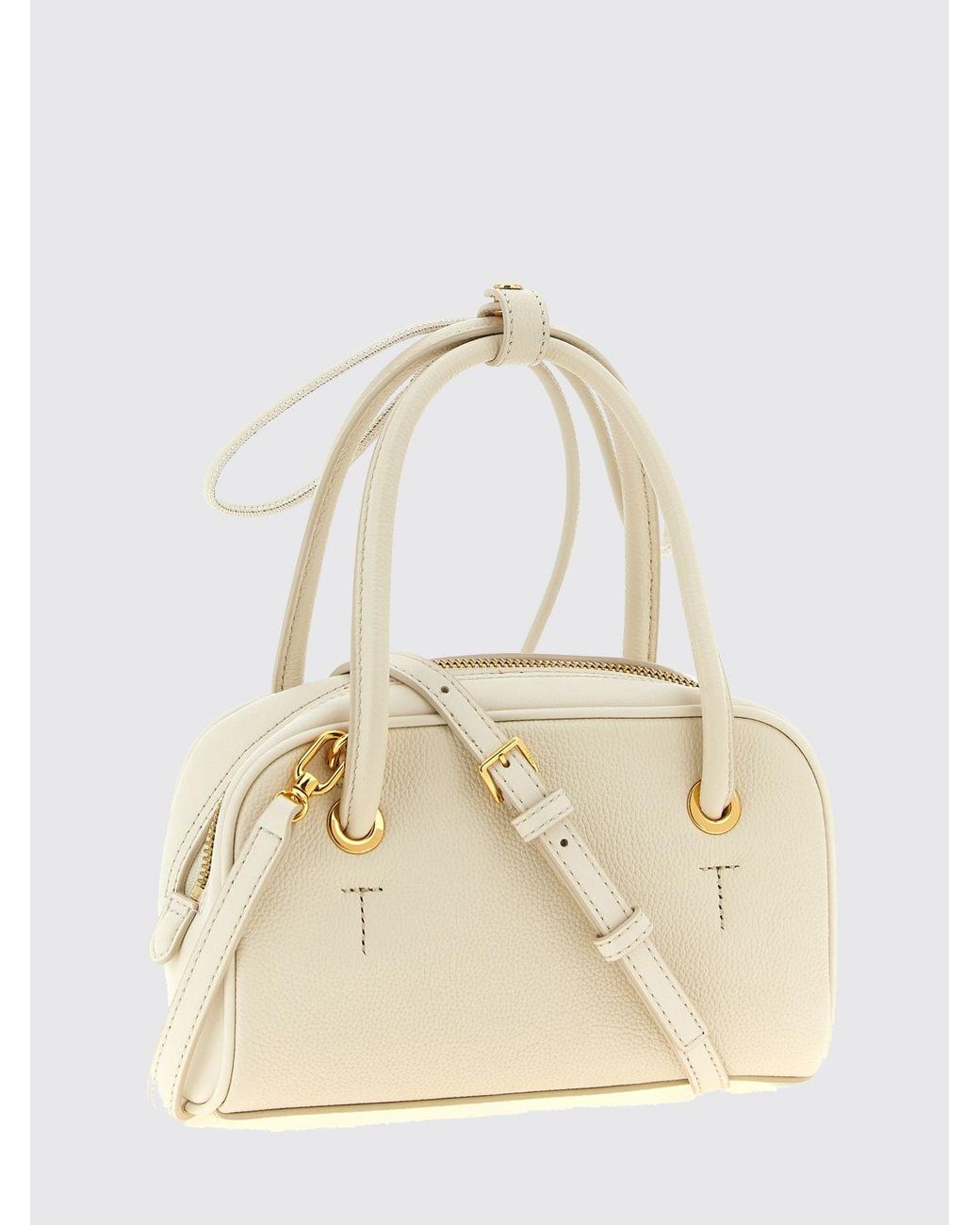 Furla Natural Poppy Mini Full-Grain Leather Handbag With Double Handle And Shoulder Strap