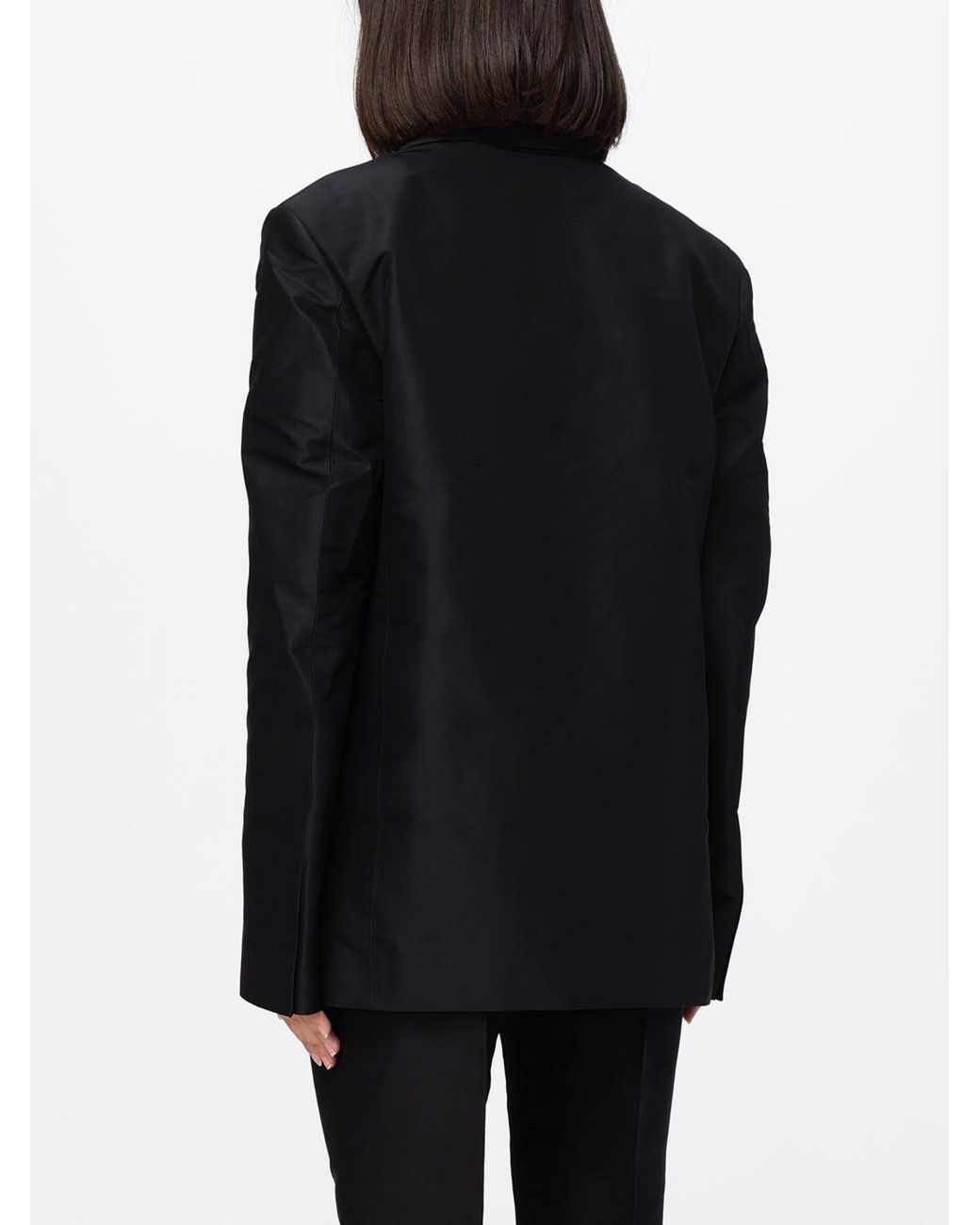 Gucci Black Cropped Silk Blazer With Peak Lapels And Padded Shoulders