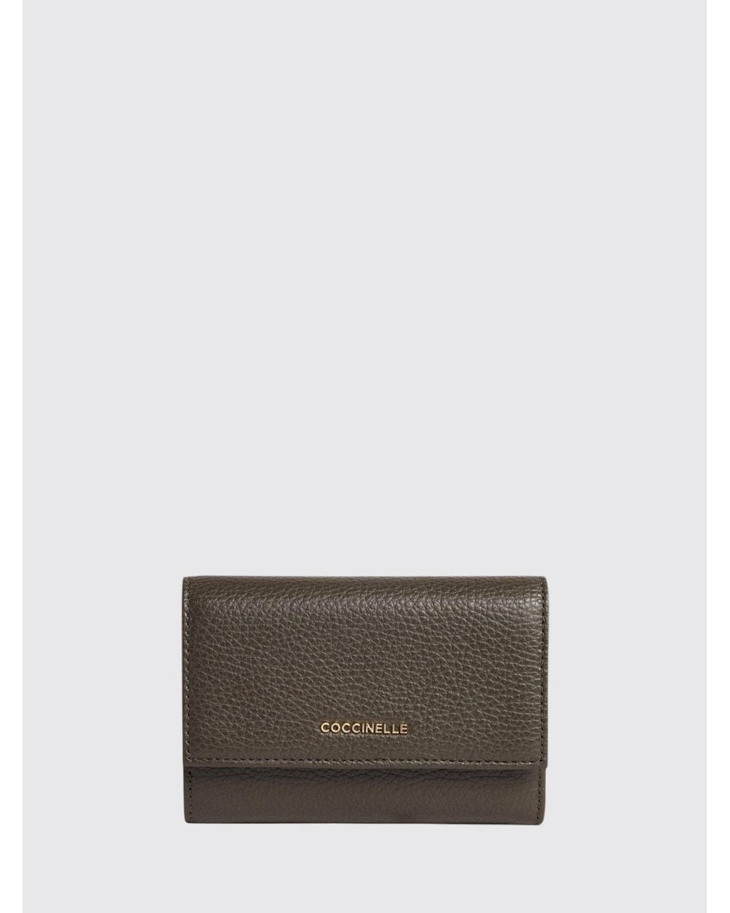 Coccinelle Gray Metallic Soft Tri-Fold Grained Leather Wallet