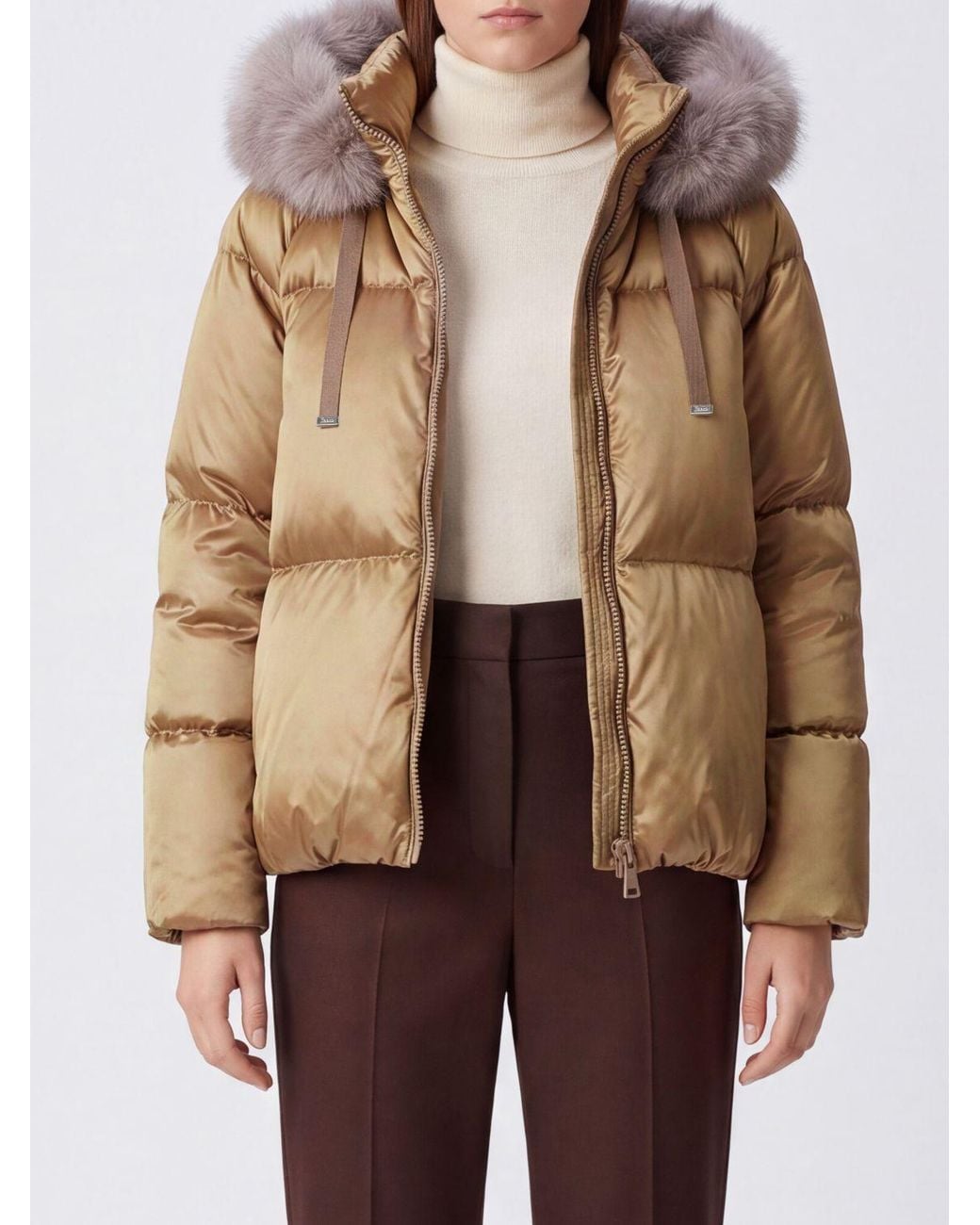 Herno Natural Hooded Quilted Nylon Short Puffer Jacket With A Funnel Neck
