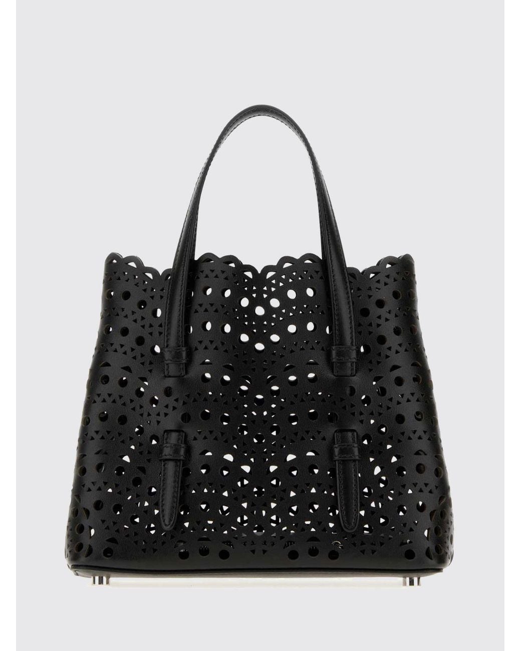 Alaïa Black Small Mina Perforated Smooth Calfskin Leather Handbag