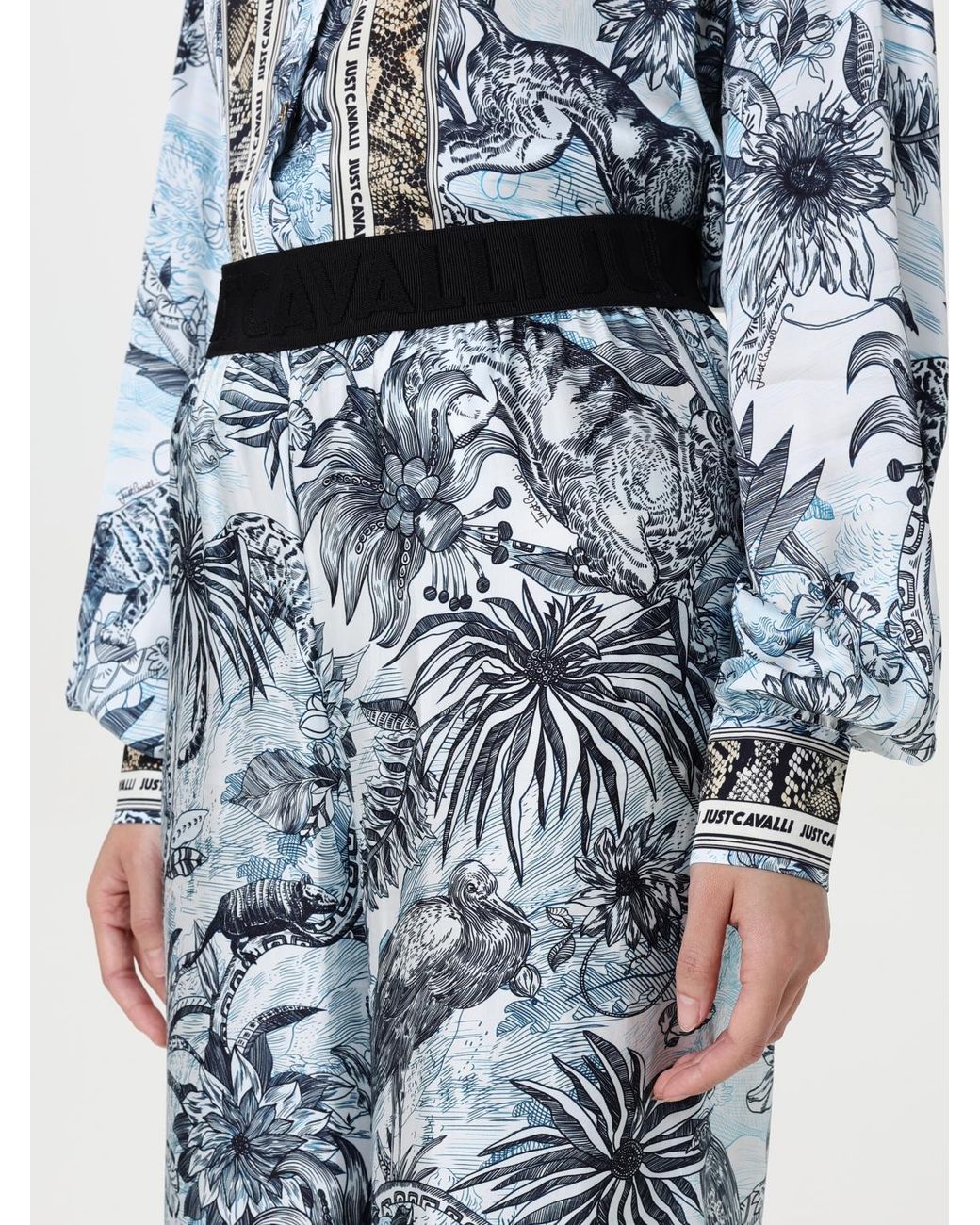 Just Cavalli Gray Tropical Print Wide Leg Pants