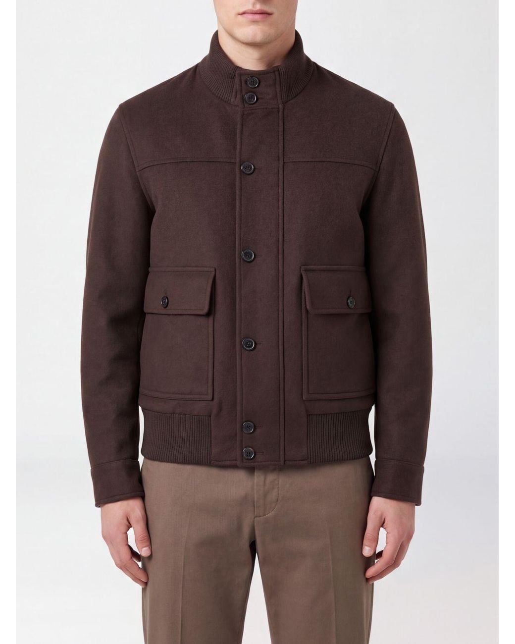Lardini Brown Wool And Cashmere Blend Bomber Jacket With A High Collar for men