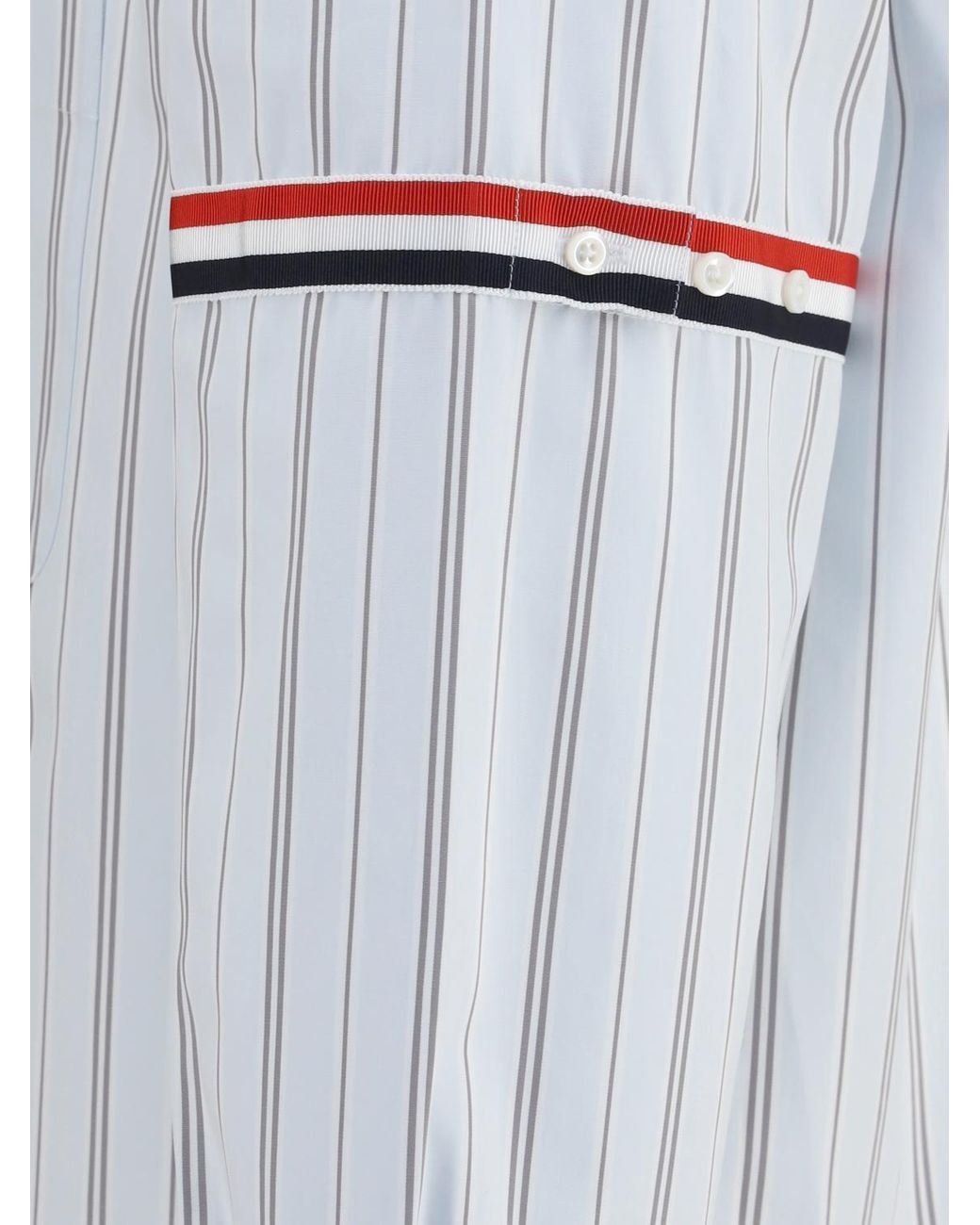 Thom Browne Blue Striped Cotton Shirt With Button-Down Collar for men