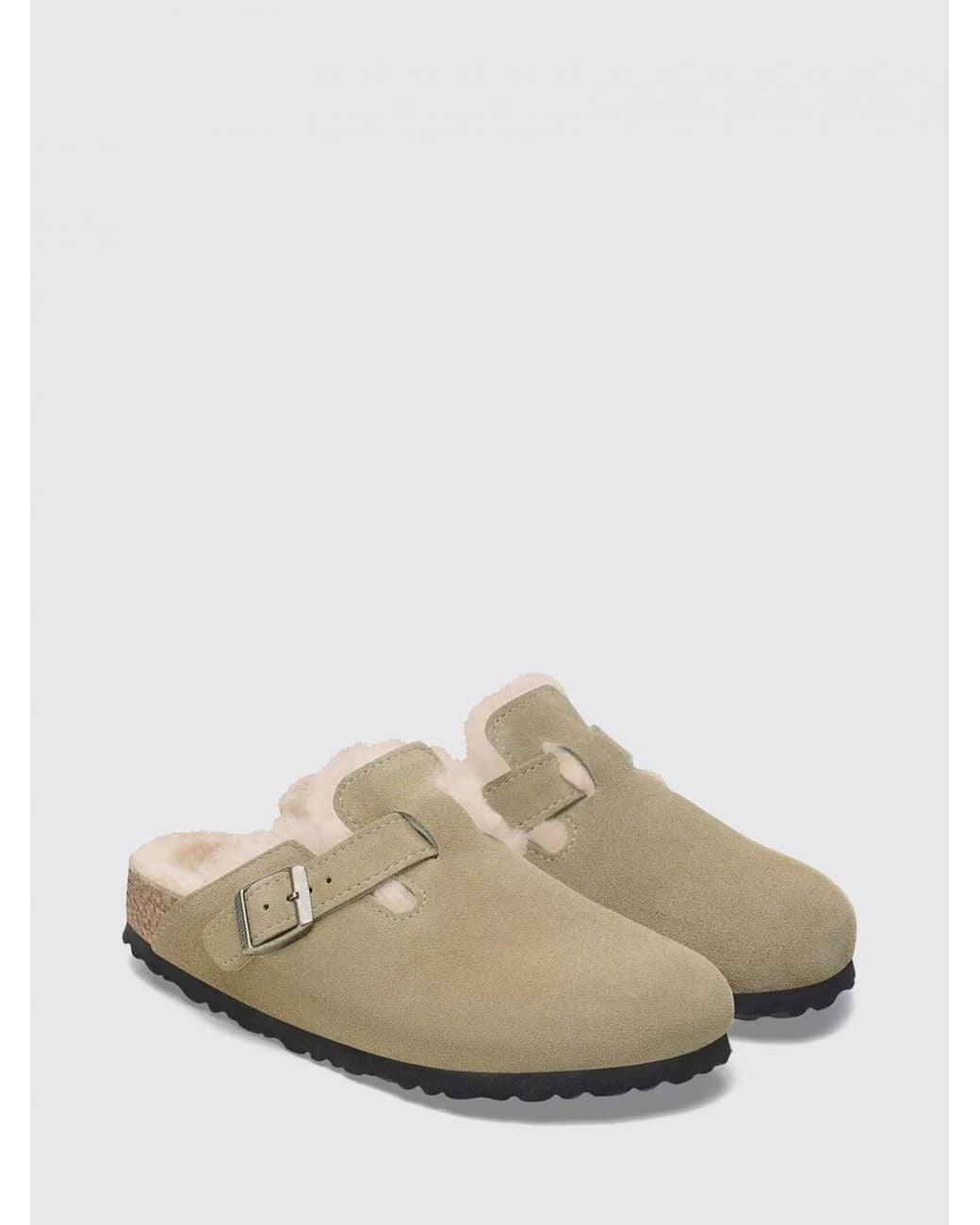 Birkenstock White Boston Suede Mules With Shearling Lining And A Round Toe for men