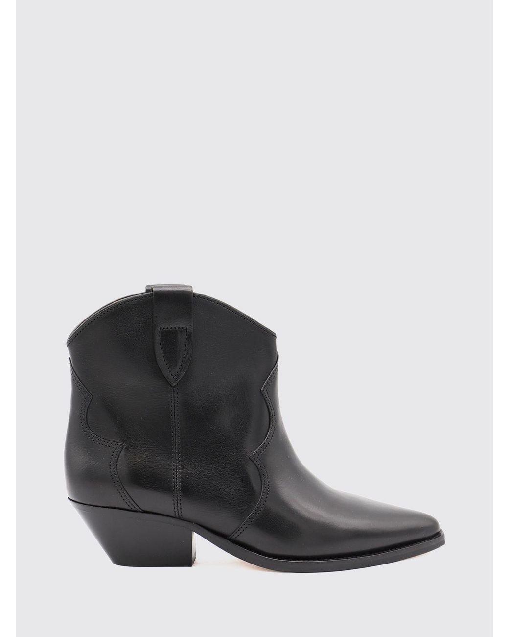 Isabel Marant Black Smooth Leather Cowboy Ankle Boots With Flared Heel