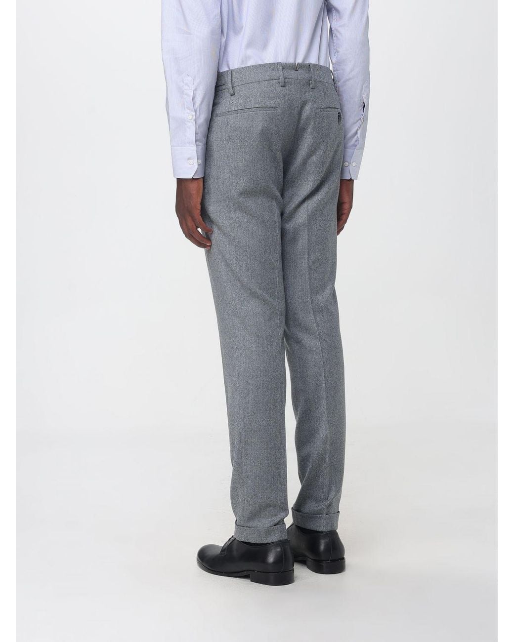 Berwich Gray Slim Fit Pleated Virgin Wool Tailored Trousers for men