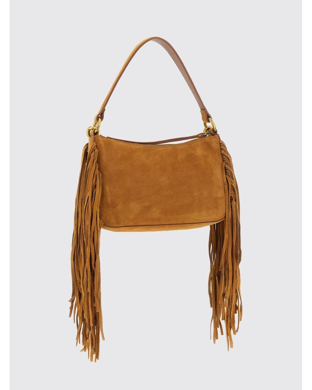 Twinset White Liliane Suede Shoulder Bag With Fringes And Embroidery
