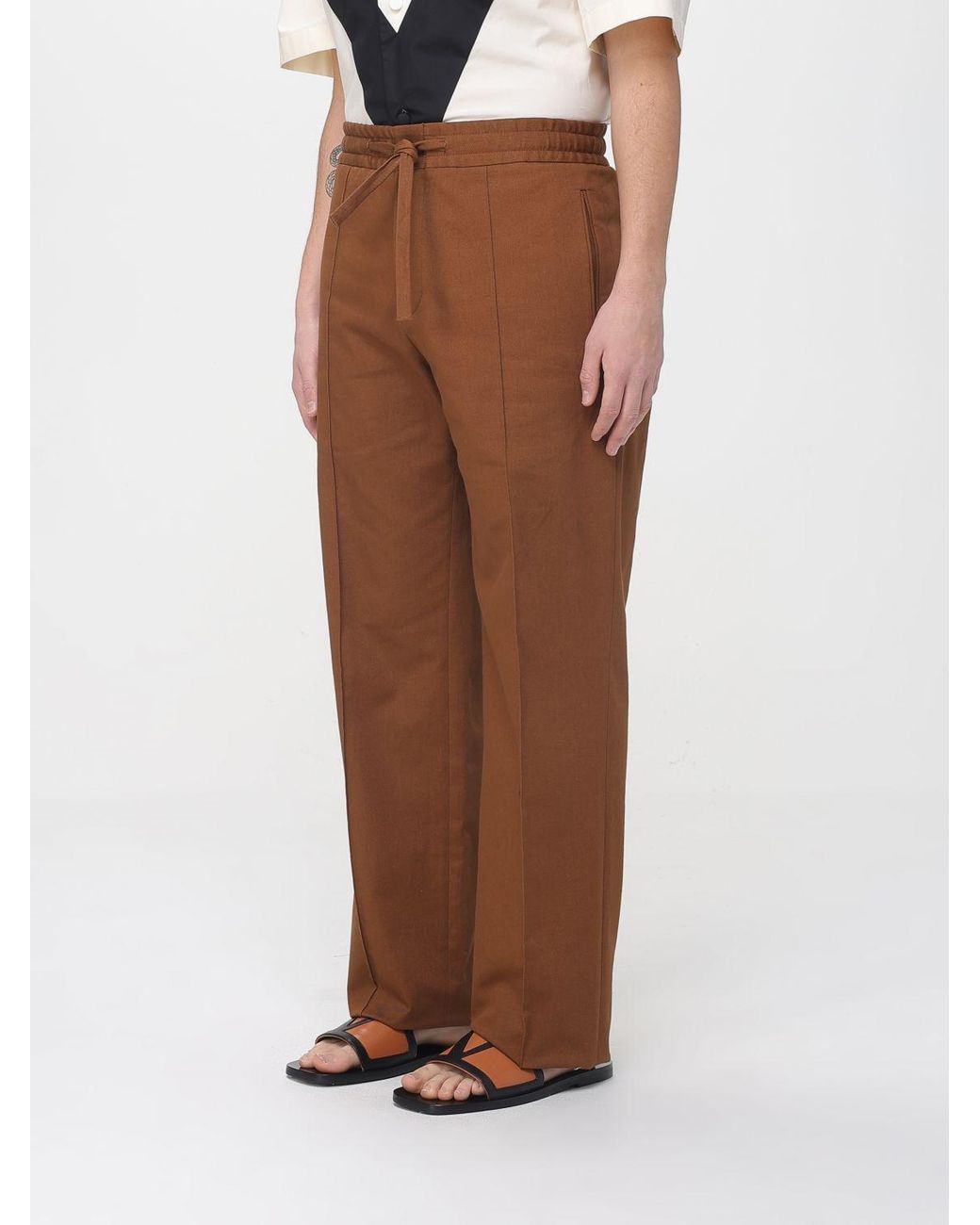 Valentino Brown Gabardine Drawstring Trousers for men