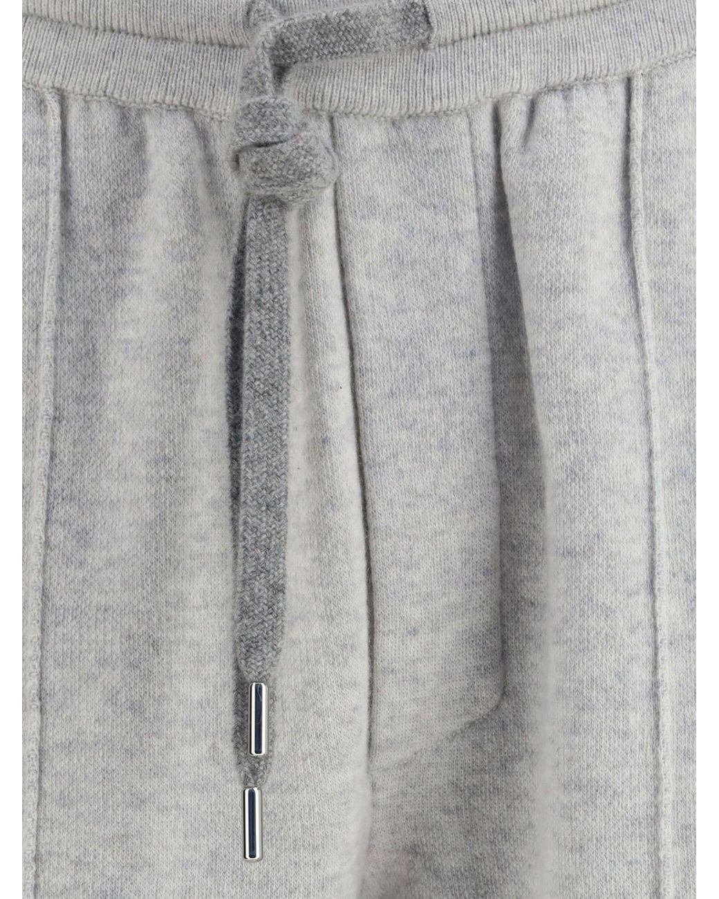 Brunello Cucinelli White Cashmere Blend Drawstring Jogging Trousers for men
