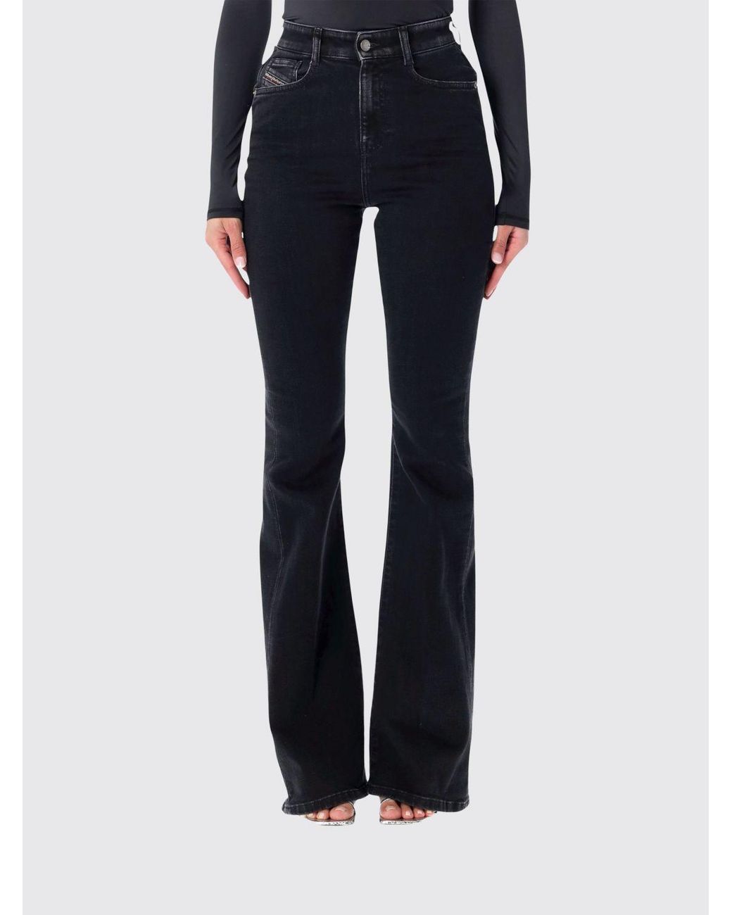 DIESEL Blue High-Waisted Flared 5-Pocket Cotton Denim Jeans