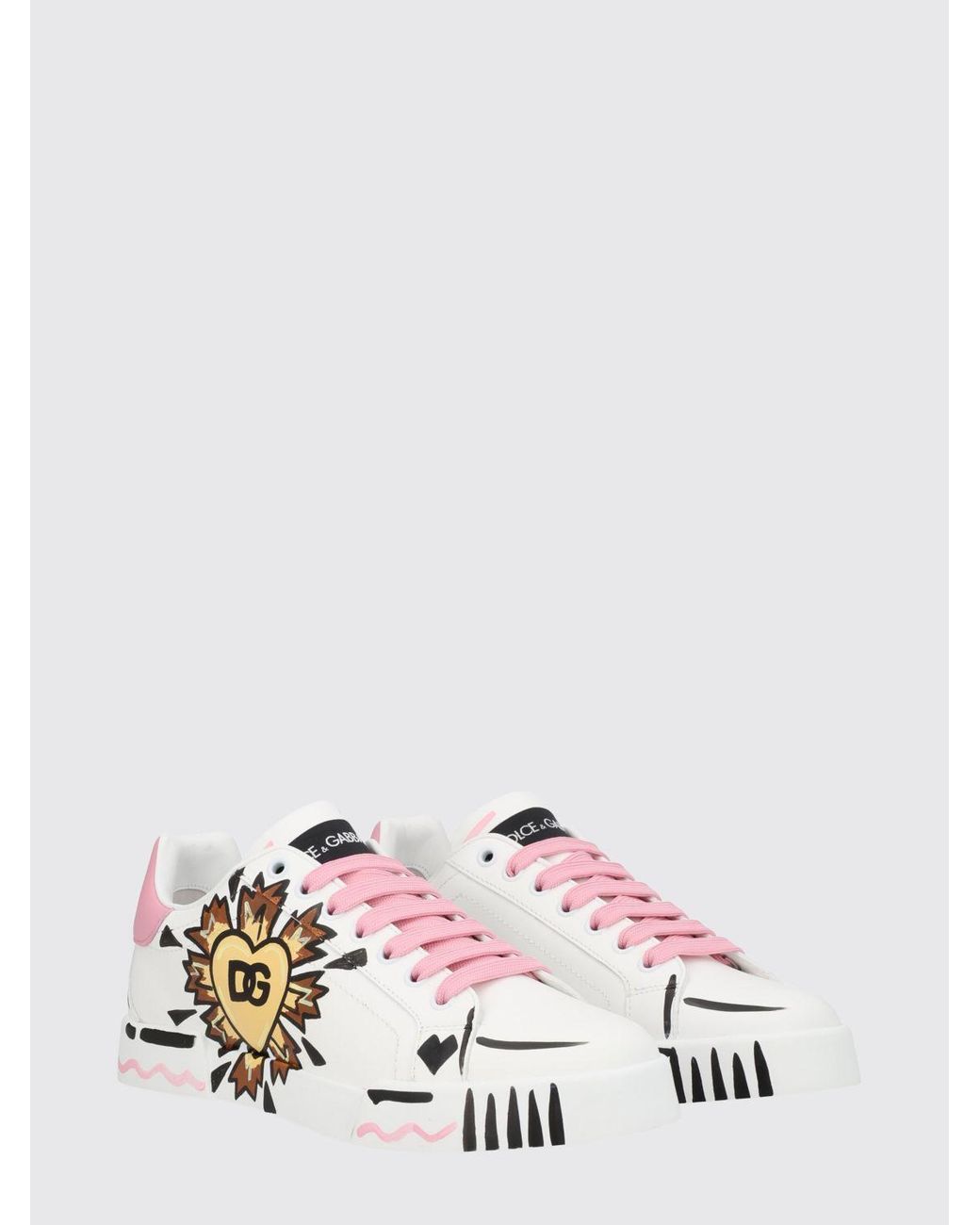 Dolce & Gabbana White Dolce &Amp Gabbana Portofino Light Strobel Hand-Painted Leather Sneakers