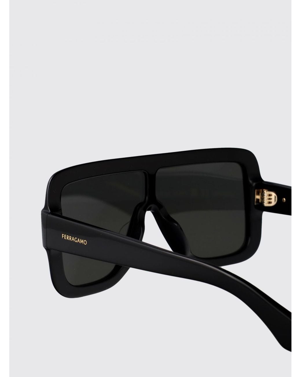 Ferragamo Black Tortoiseshell Rectangular Shield Sunglasses