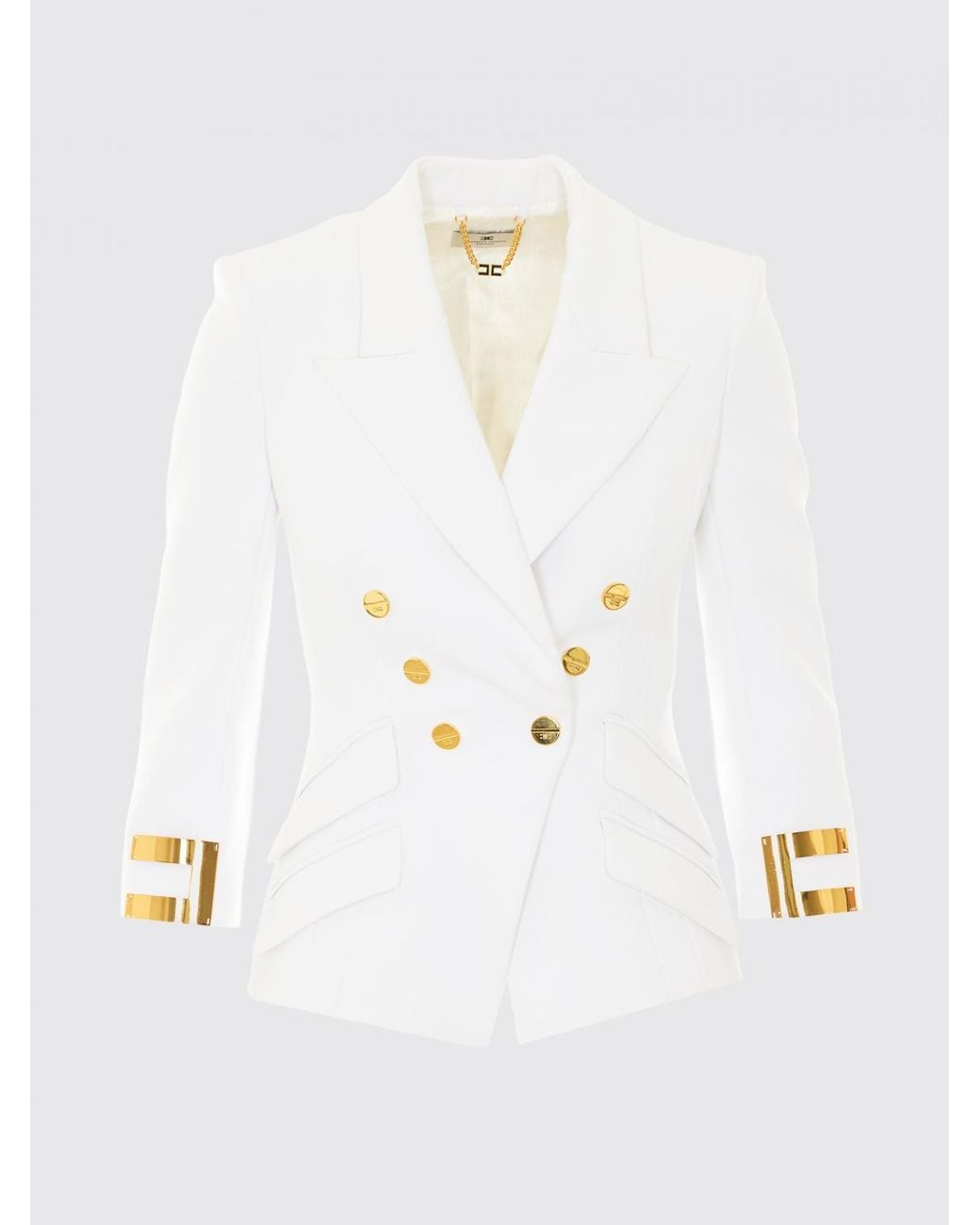 Elisabetta Franchi White Slim Fit Double-Breasted Blazer With Padded Shoulders