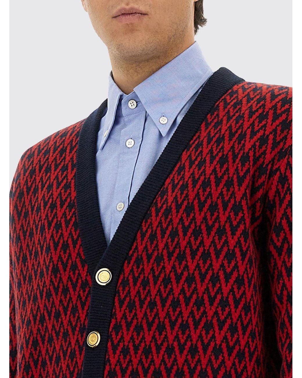 Valentino Red Vlogo Wool Cardigan for men