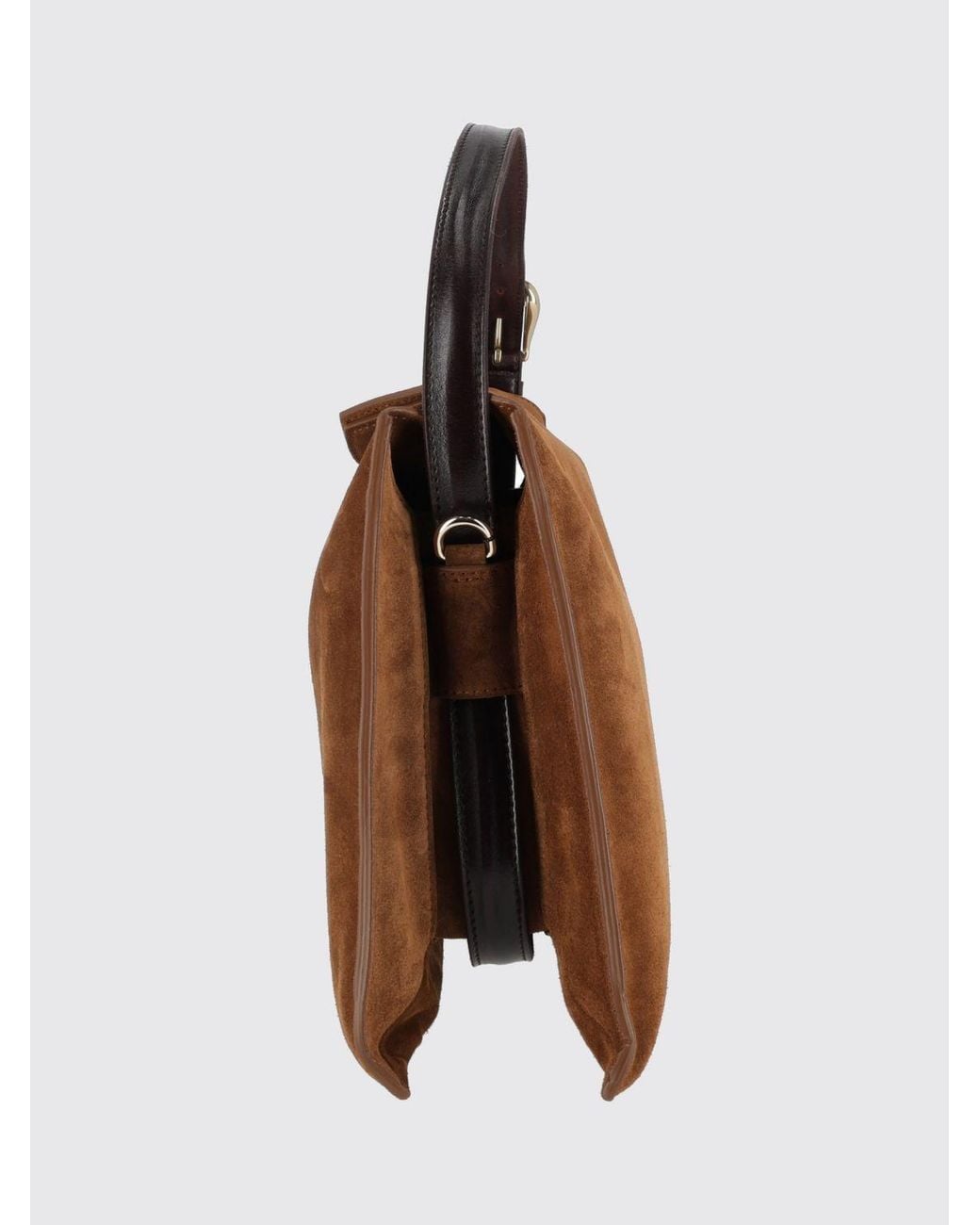 Orciani Brown Trinity Suede Calfskin Shoulder Bag With Adjustable Handle