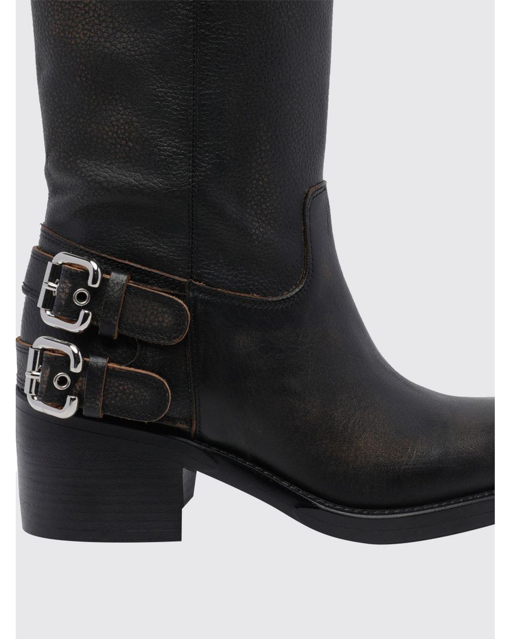 Chloé Black ChloÉ Dakota Grained Calfskin Knee-High Biker Boots With Straps
