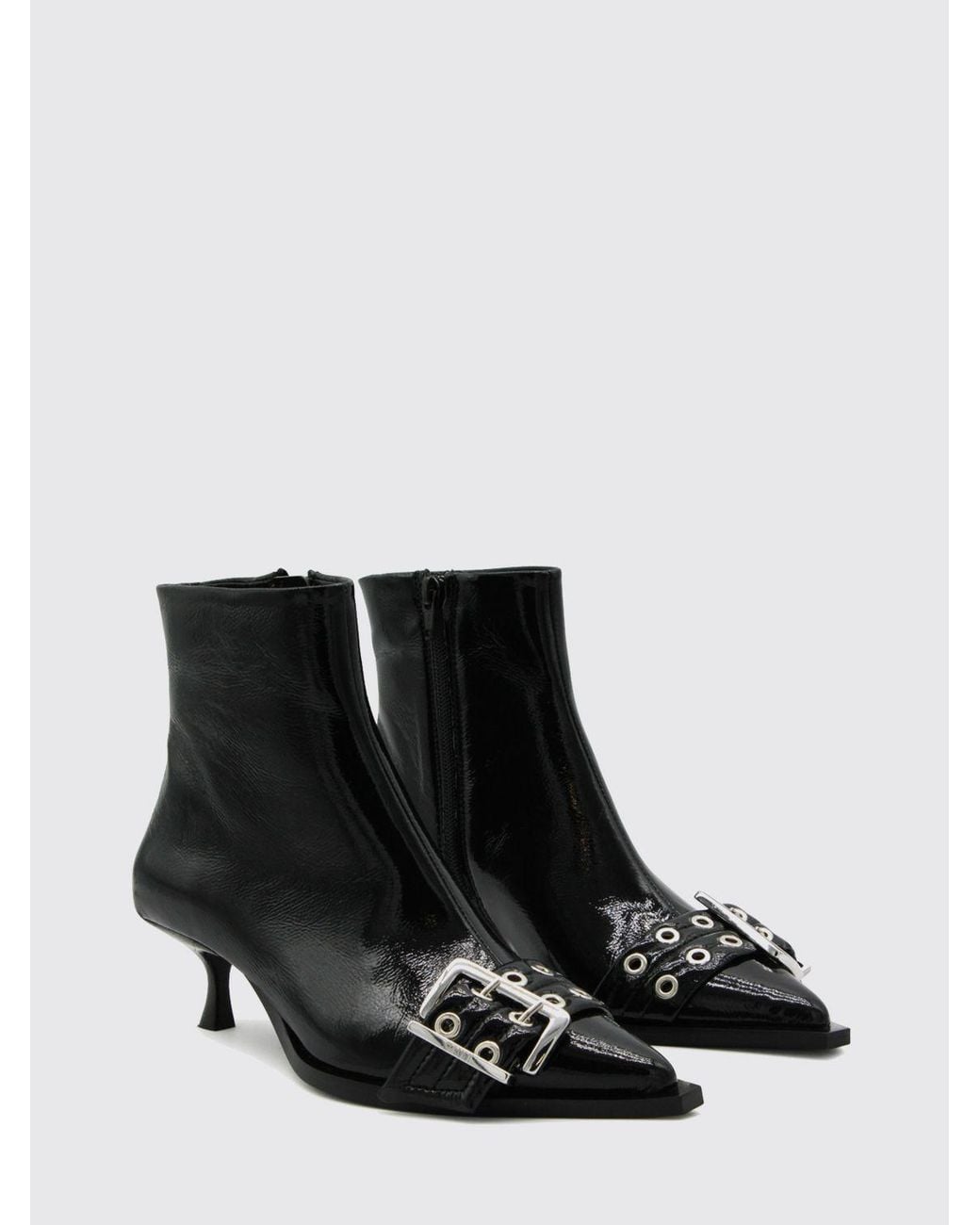 Ganni Black Buckle-Detail Pointed-Toe Ankle Boots