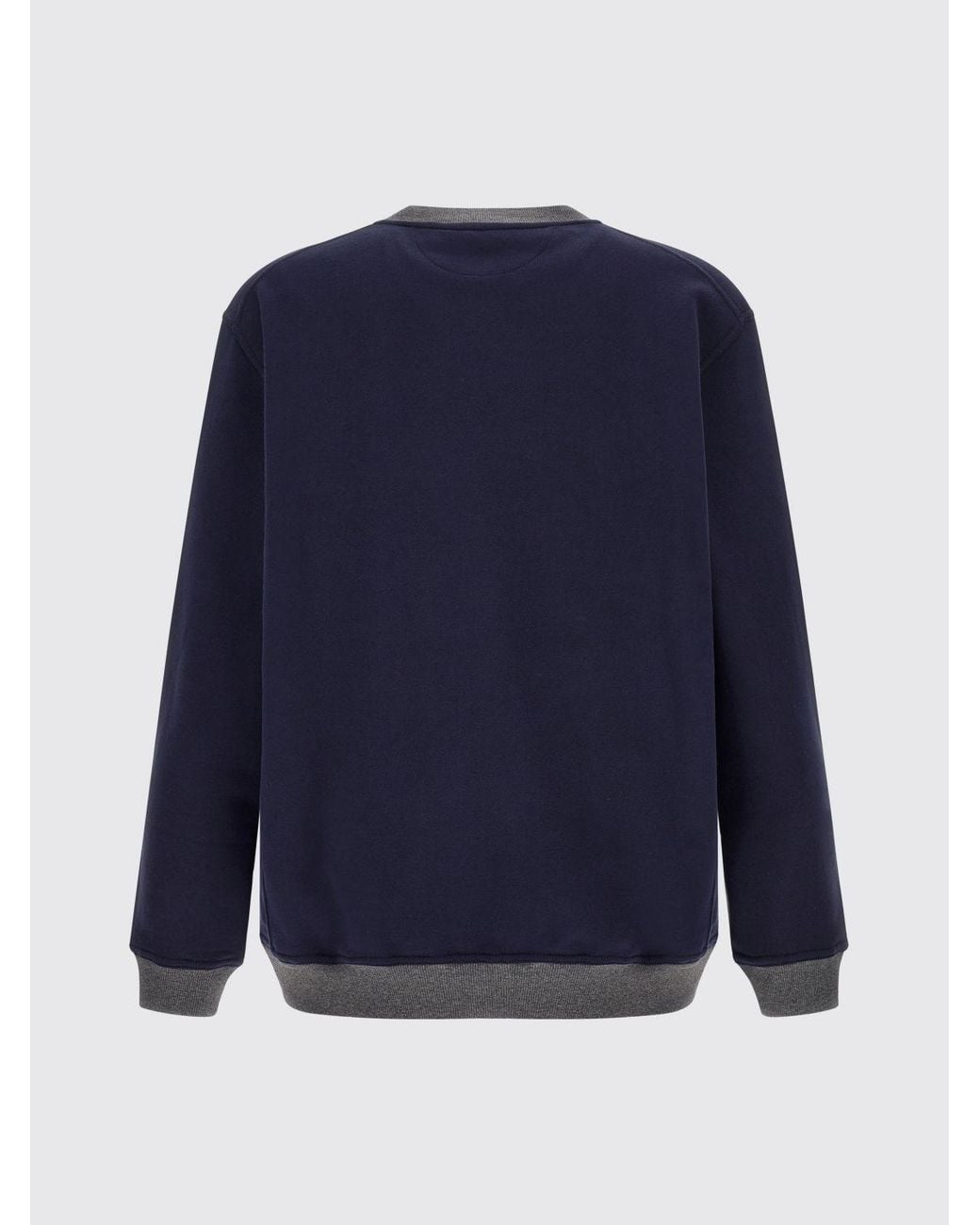 Brunello Cucinelli Blue Cotton Crewneck Sweatshirt With Contrast Embroidered Logo for men