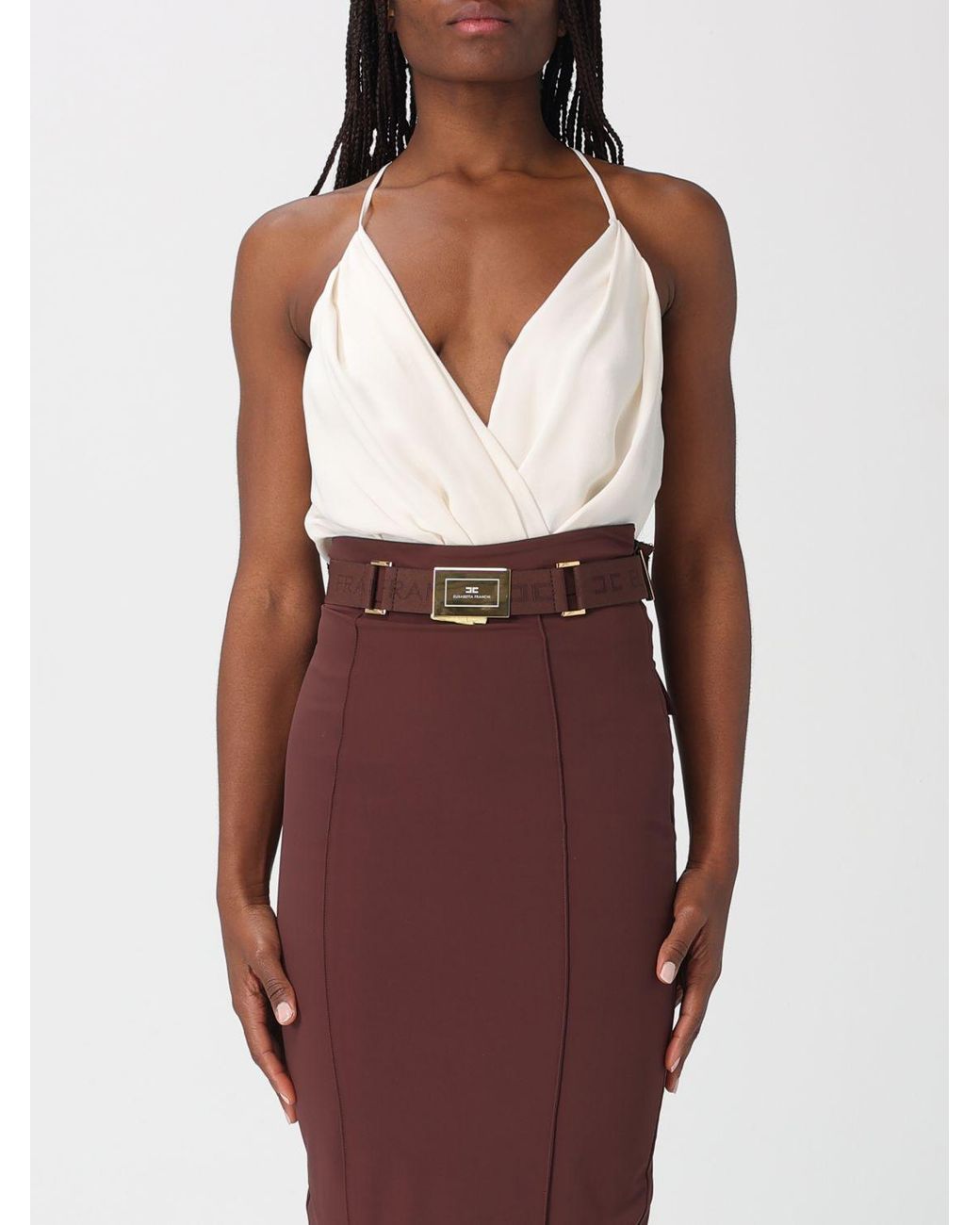 Elisabetta Franchi Purple Crêpe Bodysuit Top
