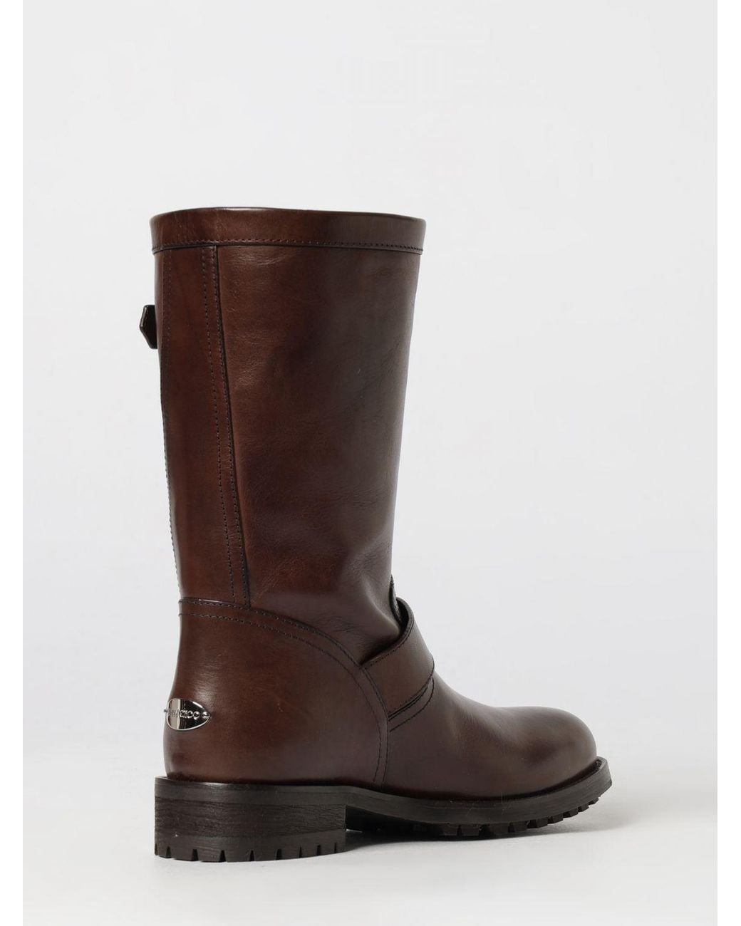 Jimmy Choo Brown Smooth Calfskin Biker Boots With Lug Sole