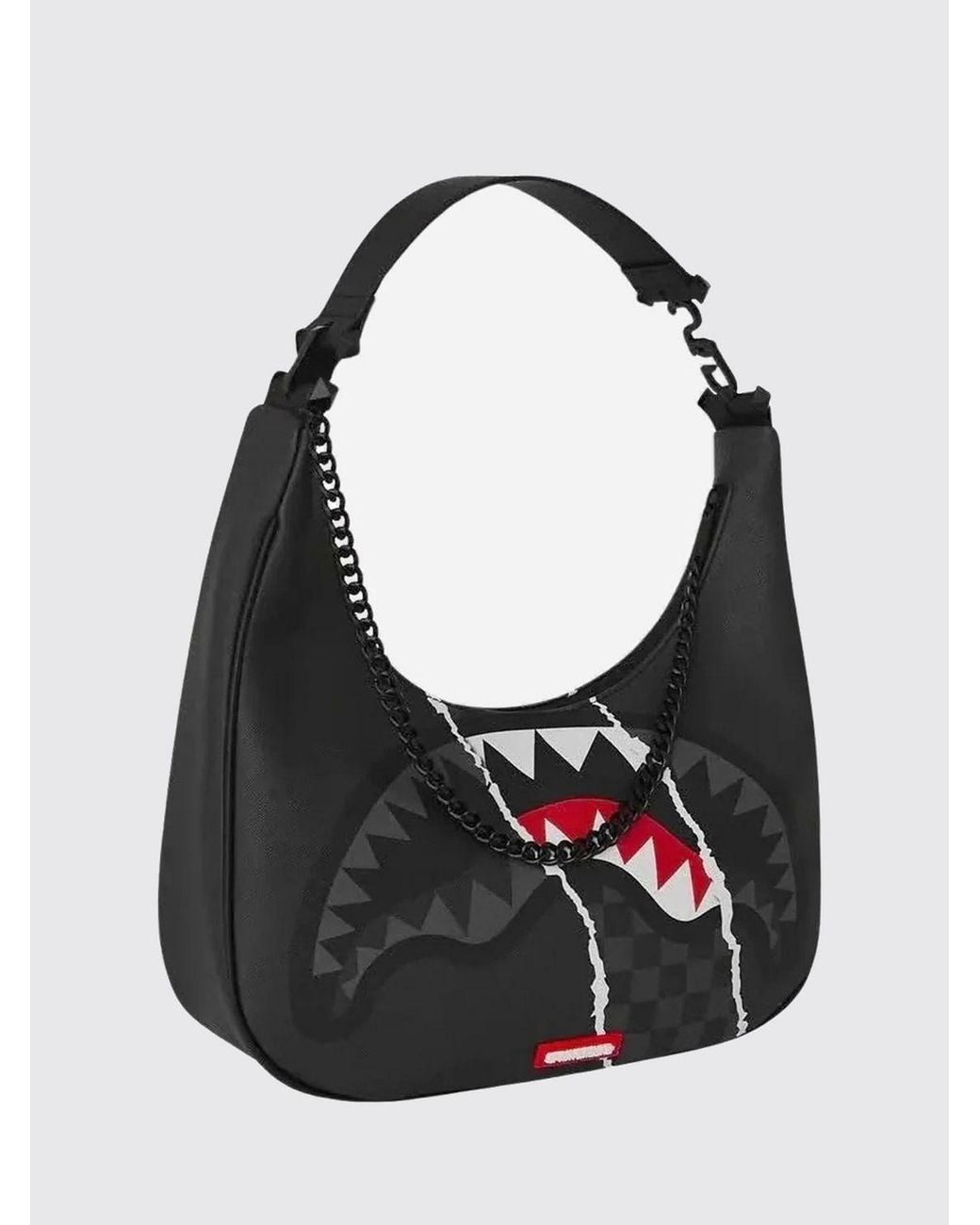 Sprayground Black Monogram Print Coated Cotton Hobo Bag With Flat Handle