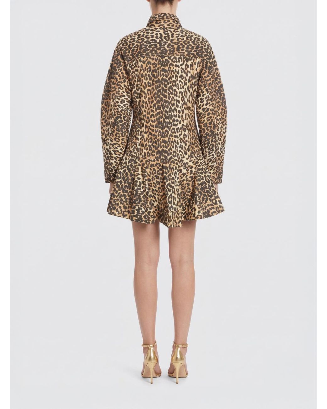 Ganni Natural Animal Print Organic Cotton Chemise Dress