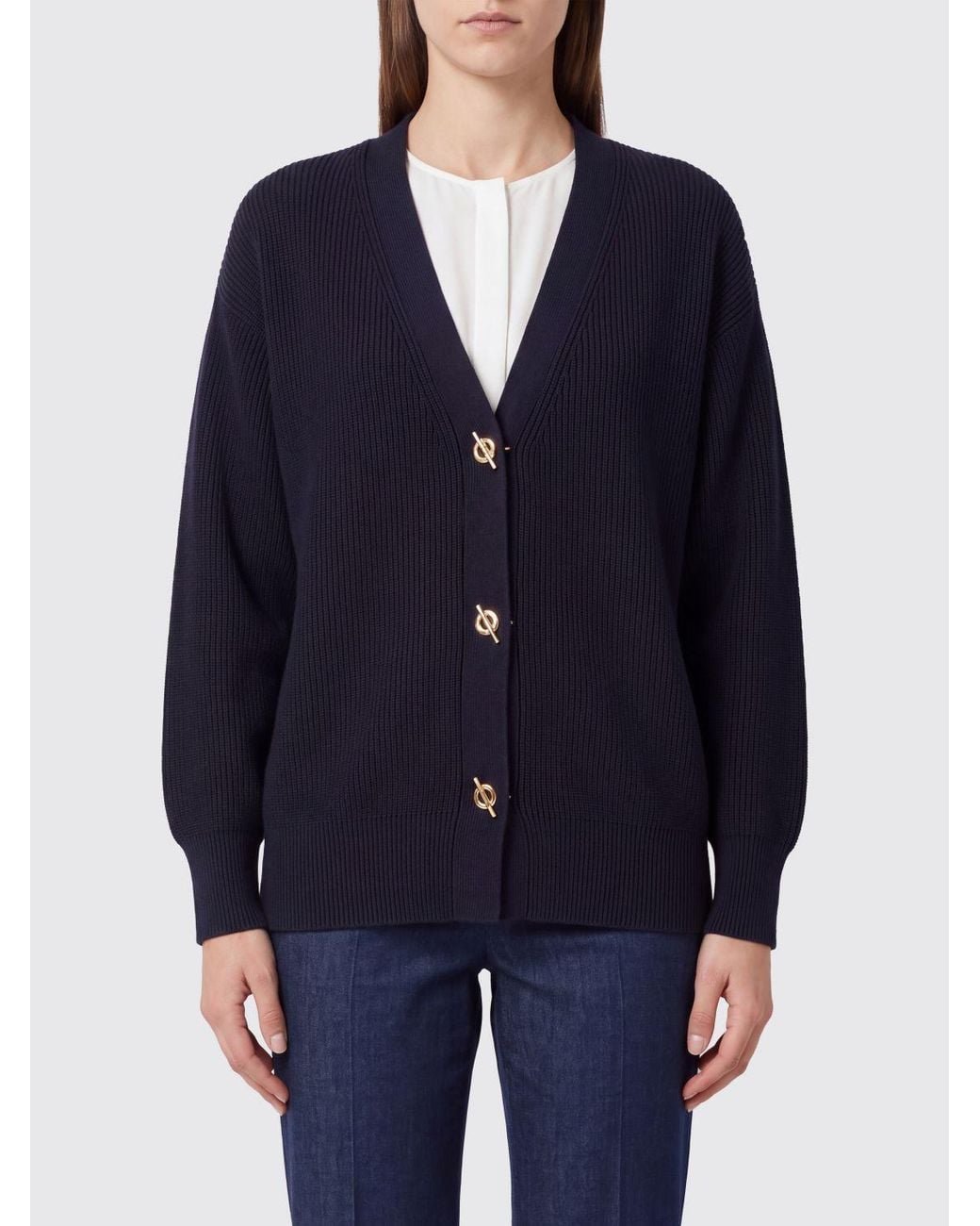 Elisabetta Franchi Blue V-Neck Viscose Blend Cardigan With Dropped Shoulders