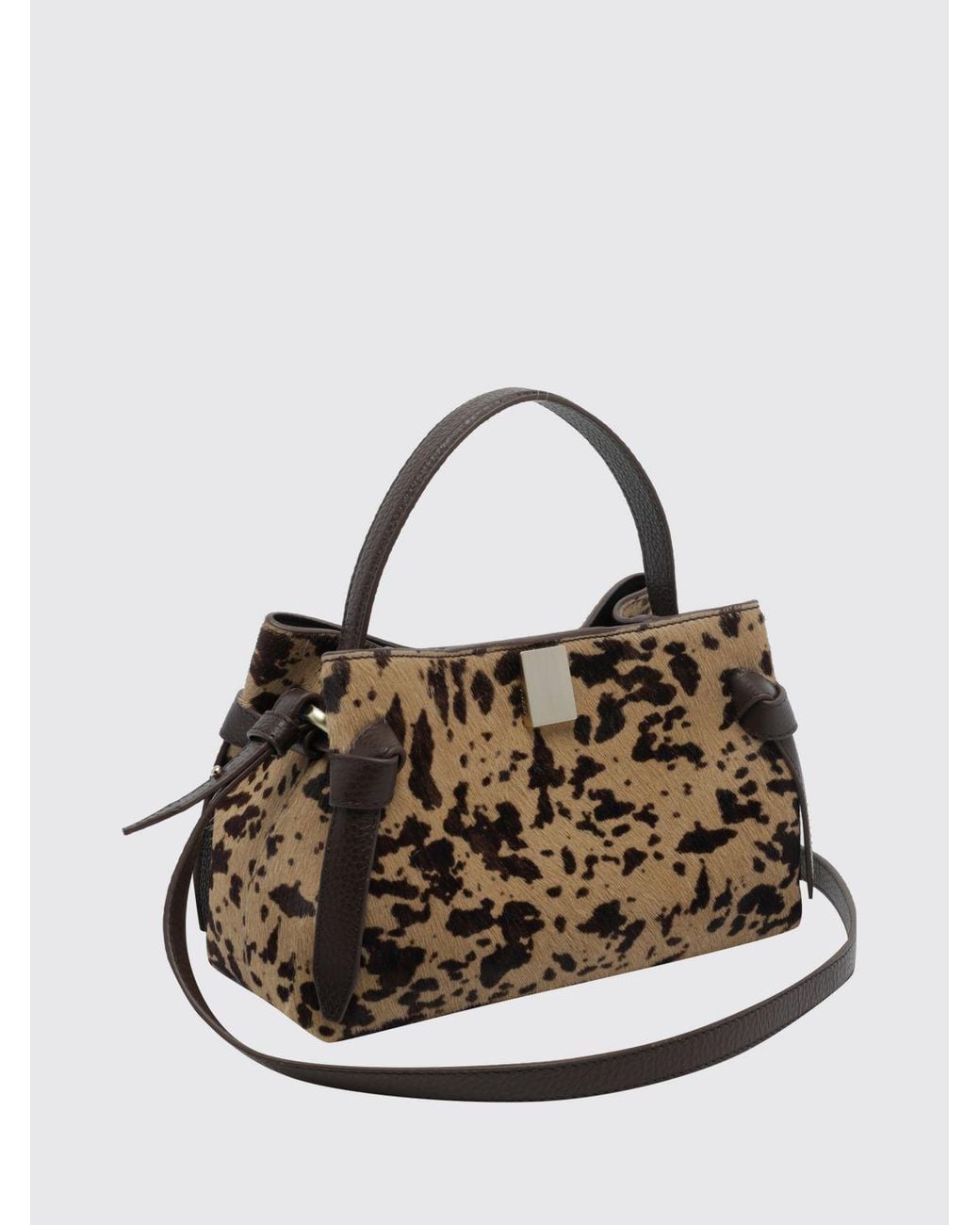 Yuzefi Metallic Gyoza Animal Print Pony Hair Mini Handbag With Shoulder Strap