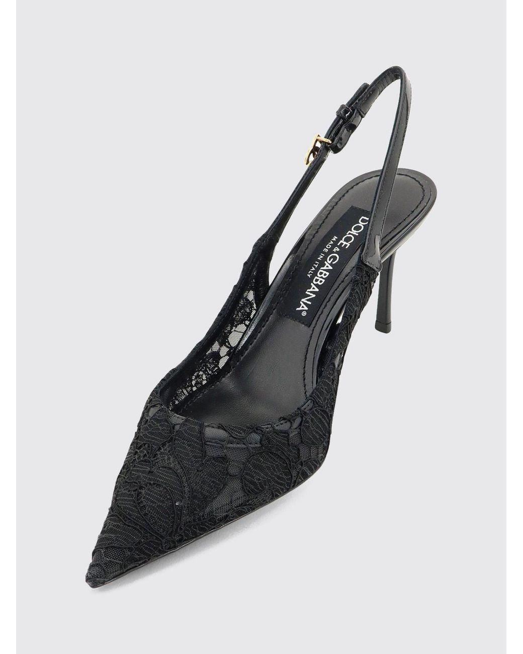 Dolce & Gabbana Black Dolce &Amp Gabbana Embroidered Lace Slingbacks With Dg Logo And Mid Heels