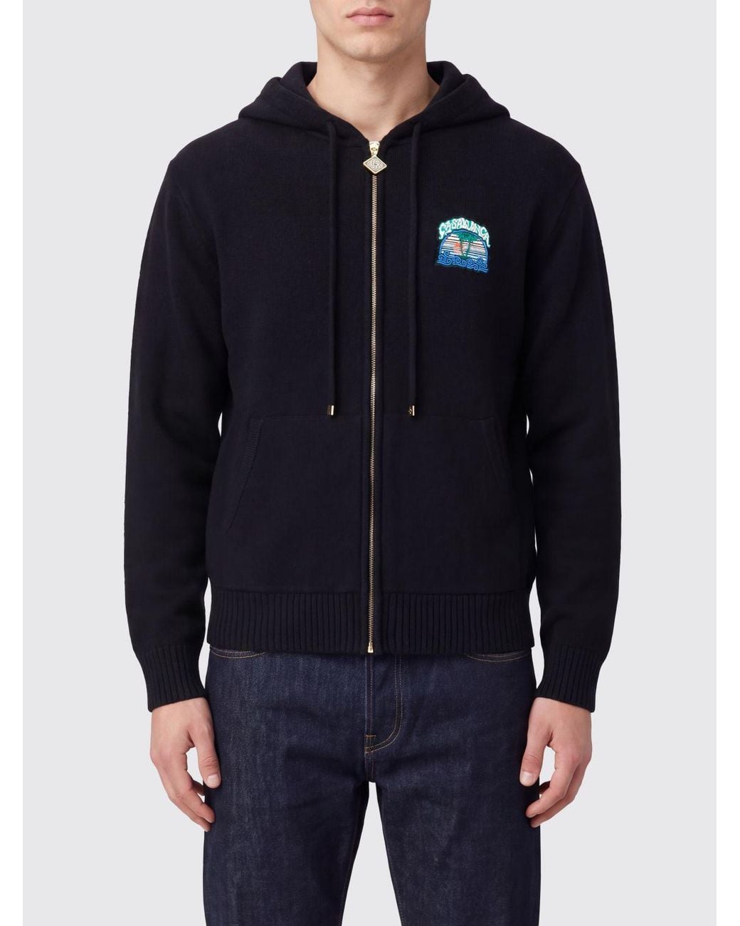 Casablanca Blue Graphic Print Wool Zip-Up Hoodie for men