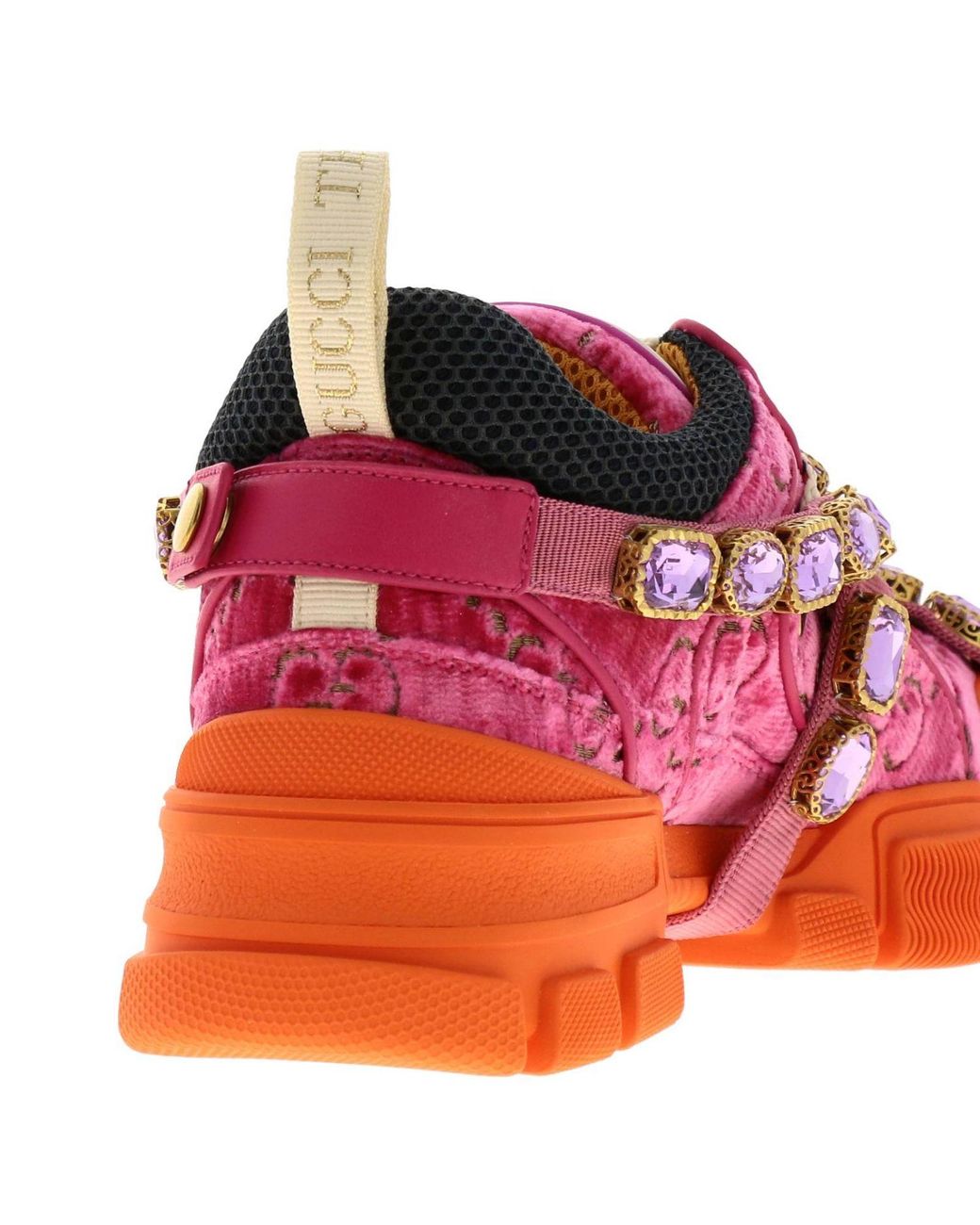 Gucci Flashtrek Lace-up Sneakers In Velvet And Macro-net With Removable  Rhinestone Jewels in Pink | Lyst