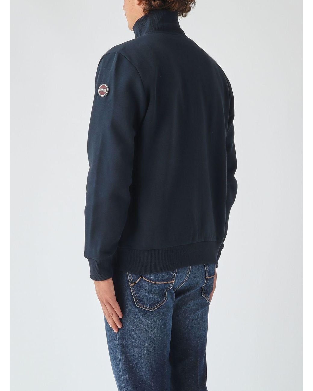 Colmar Blue High Neck Full-Zip Cotton Blend Sweatshirt With Contrast Logo for men