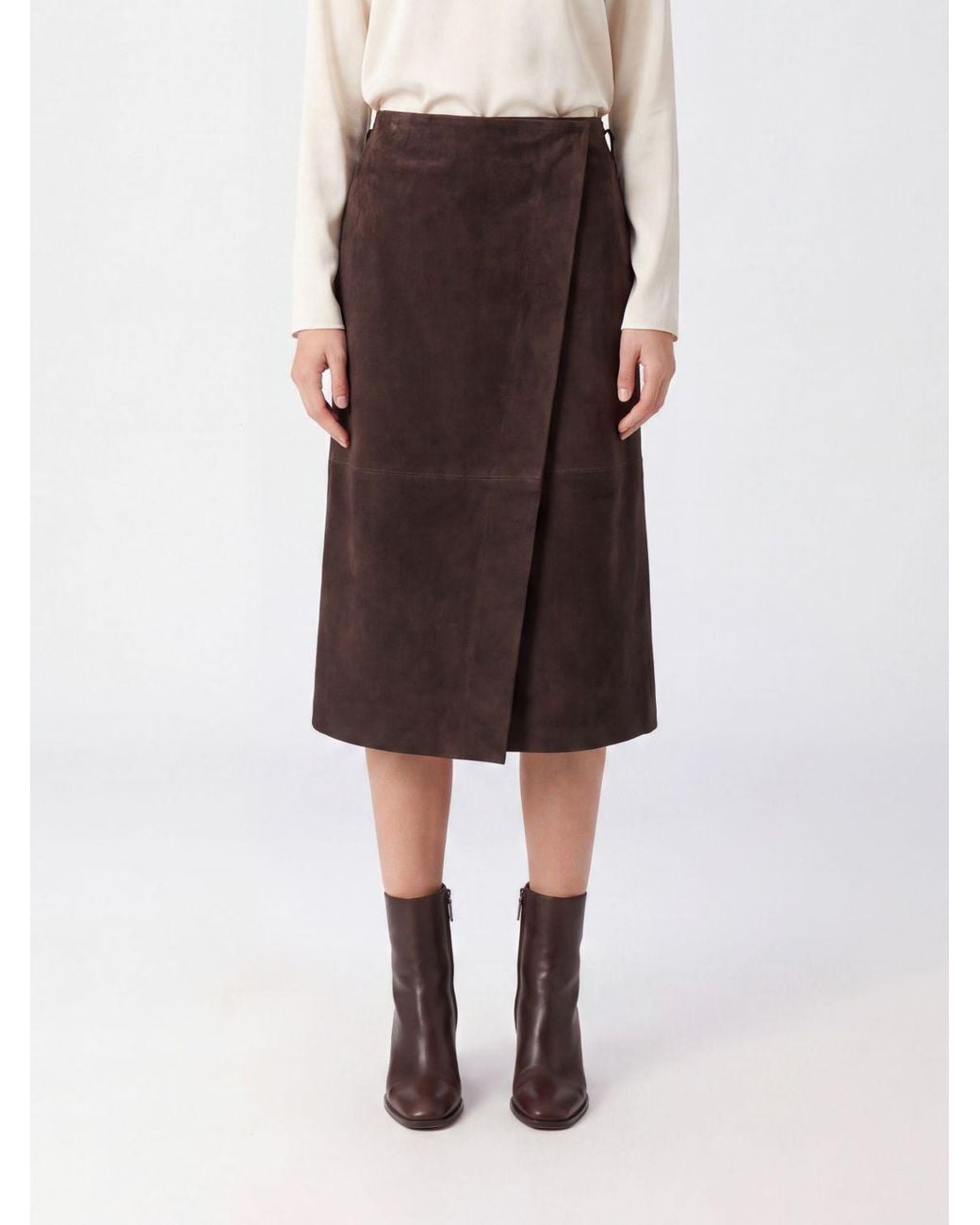 Semicouture Brown Rosanne High-Waisted Suede Leather Midi Wrap Skirt