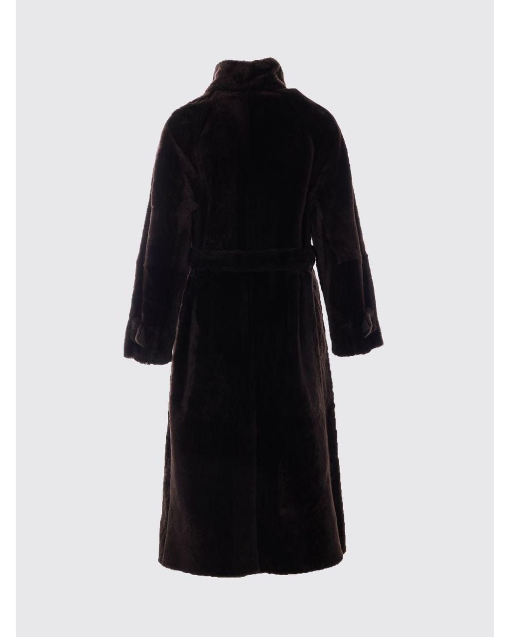 Brunello Cucinelli Black Long Double-Breasted Lamb Fur Coat With Waist Belt