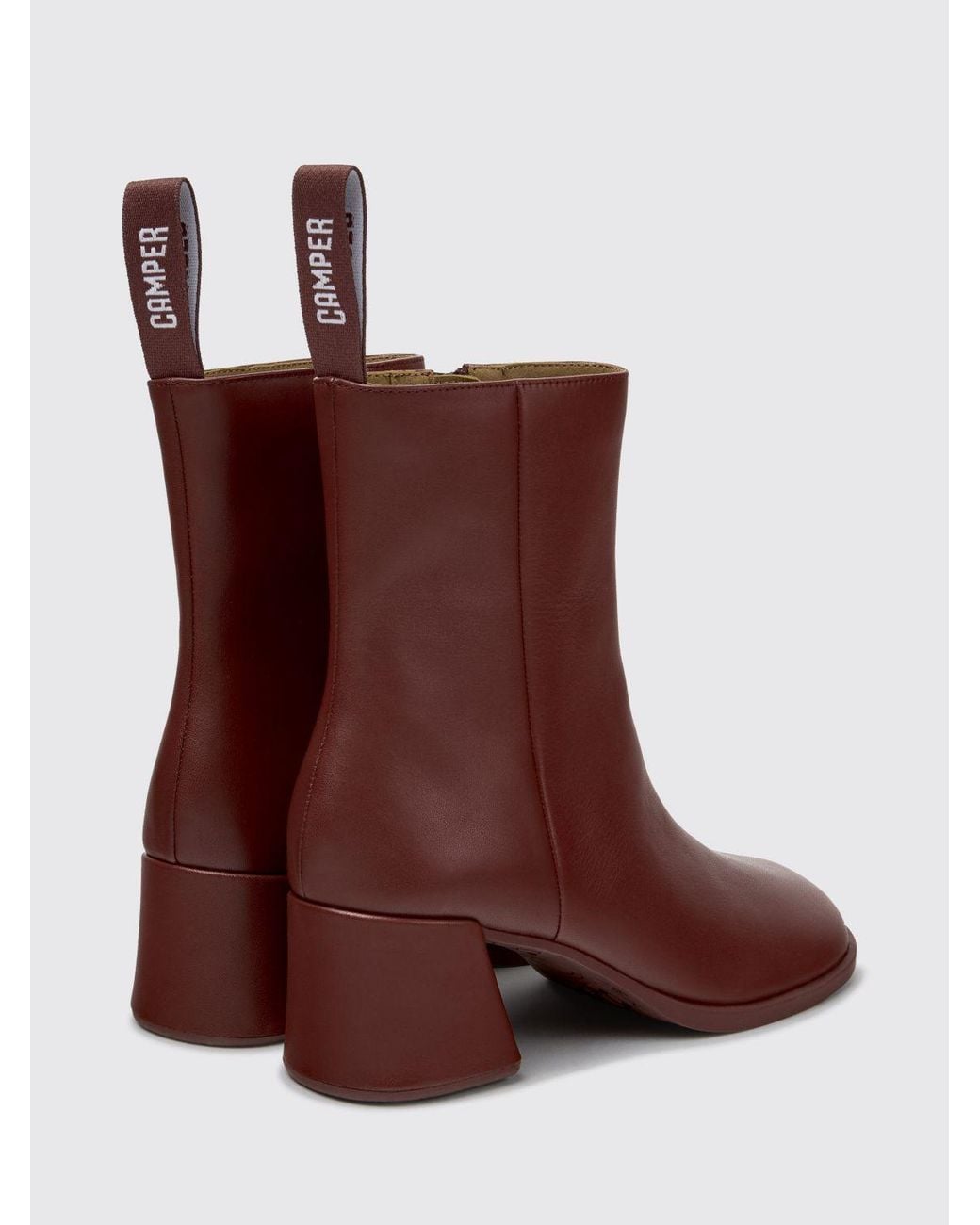 Camper Brown Kora Smooth Leather Ankle Boots With Block Heel And Side Zip