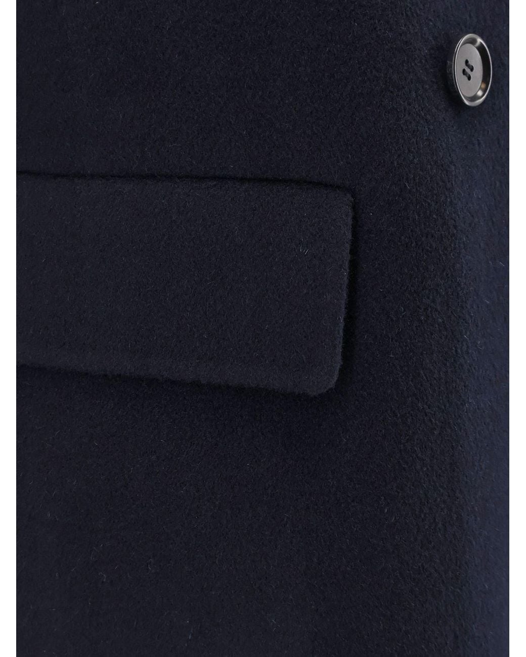 Aspesi Blue Long Double-Breasted Pure Wool Coat With Flap Pockets