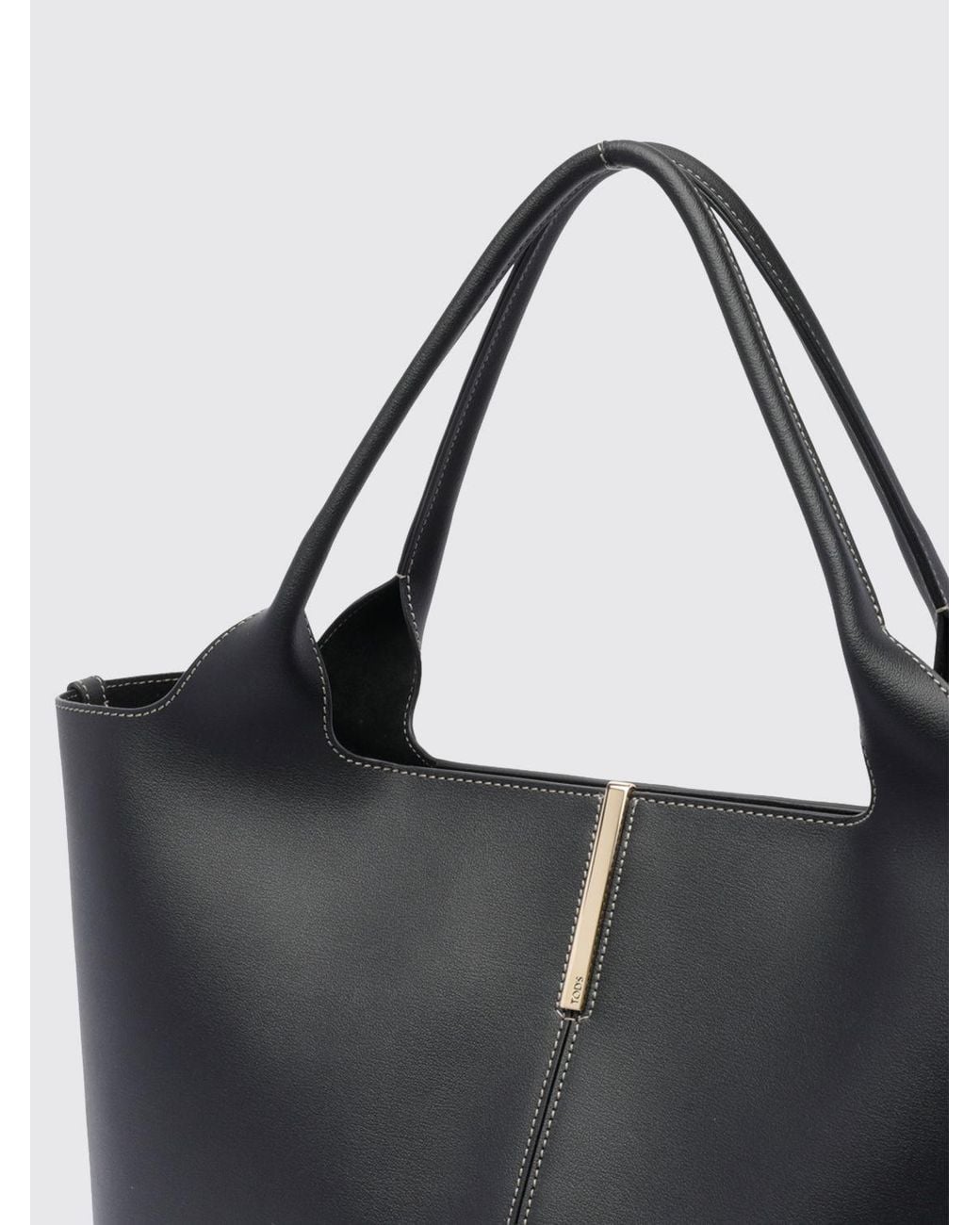 Tod's Black Smooth Calfskin Leather Shopping Bag With Double Handle And Logo