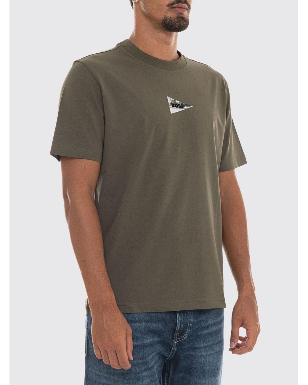 Boss Green Cotton T-Shirt With Contrasting Graphic Print And Logo for men