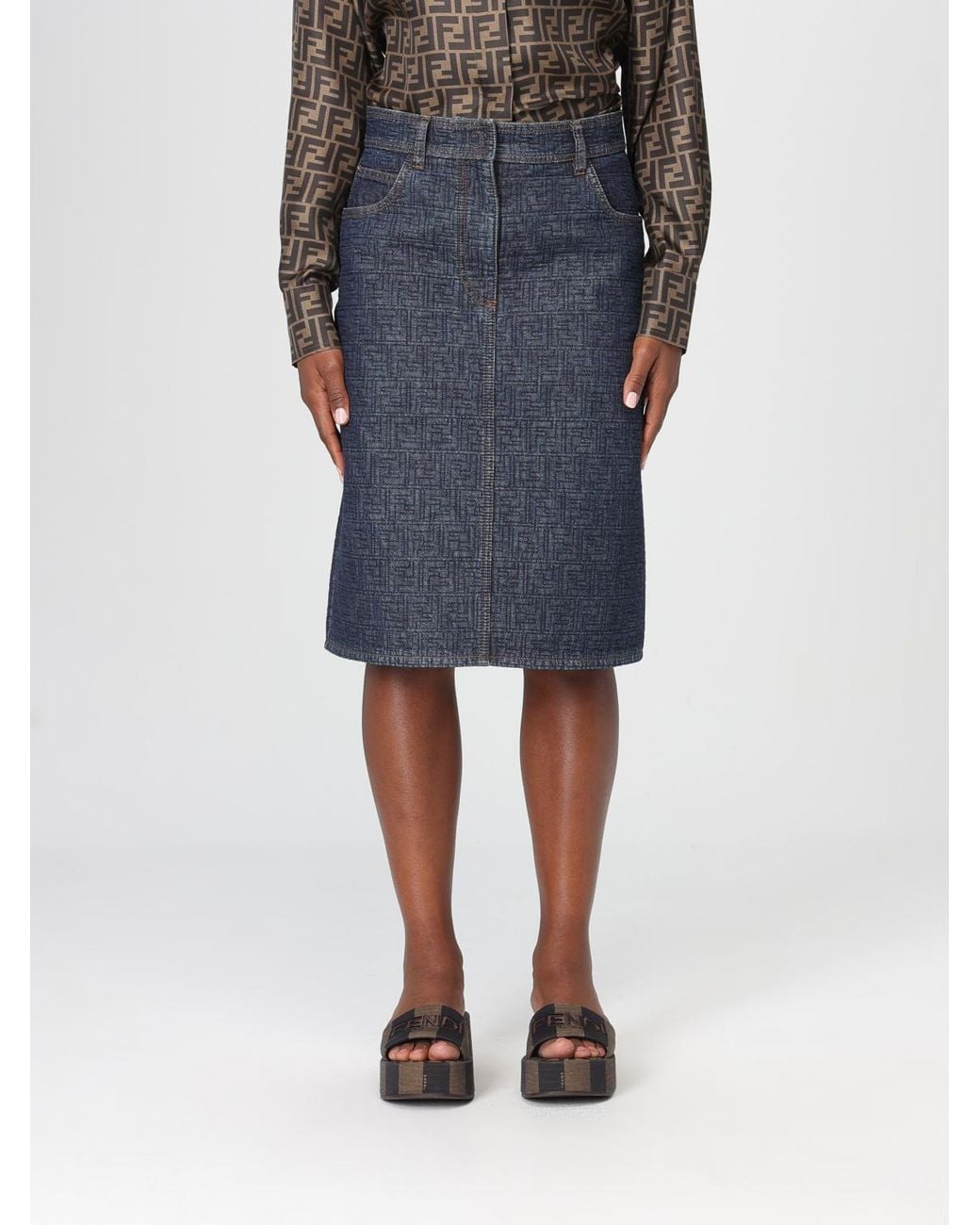 Fendi Blue Ff Denim Pencil Skirt