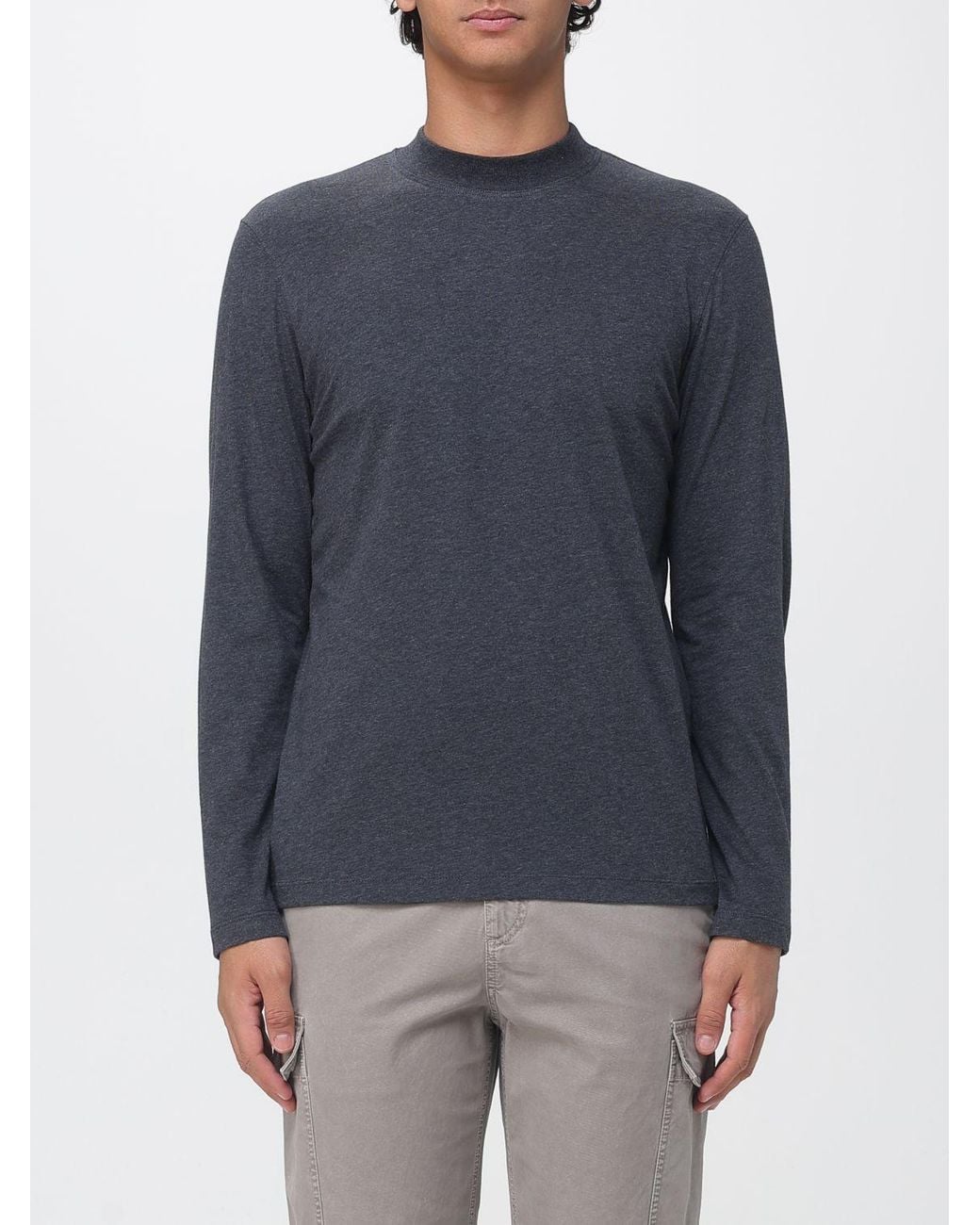 Brunello Cucinelli Blue Slim Fit Long-Sleeved Cotton T-Shirt for men