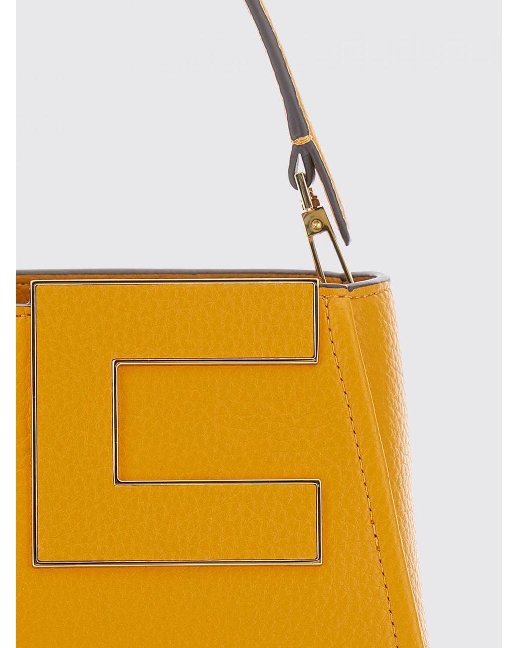 Elisabetta Franchi Yellow Small Flared Tote Bag With Metal Logo