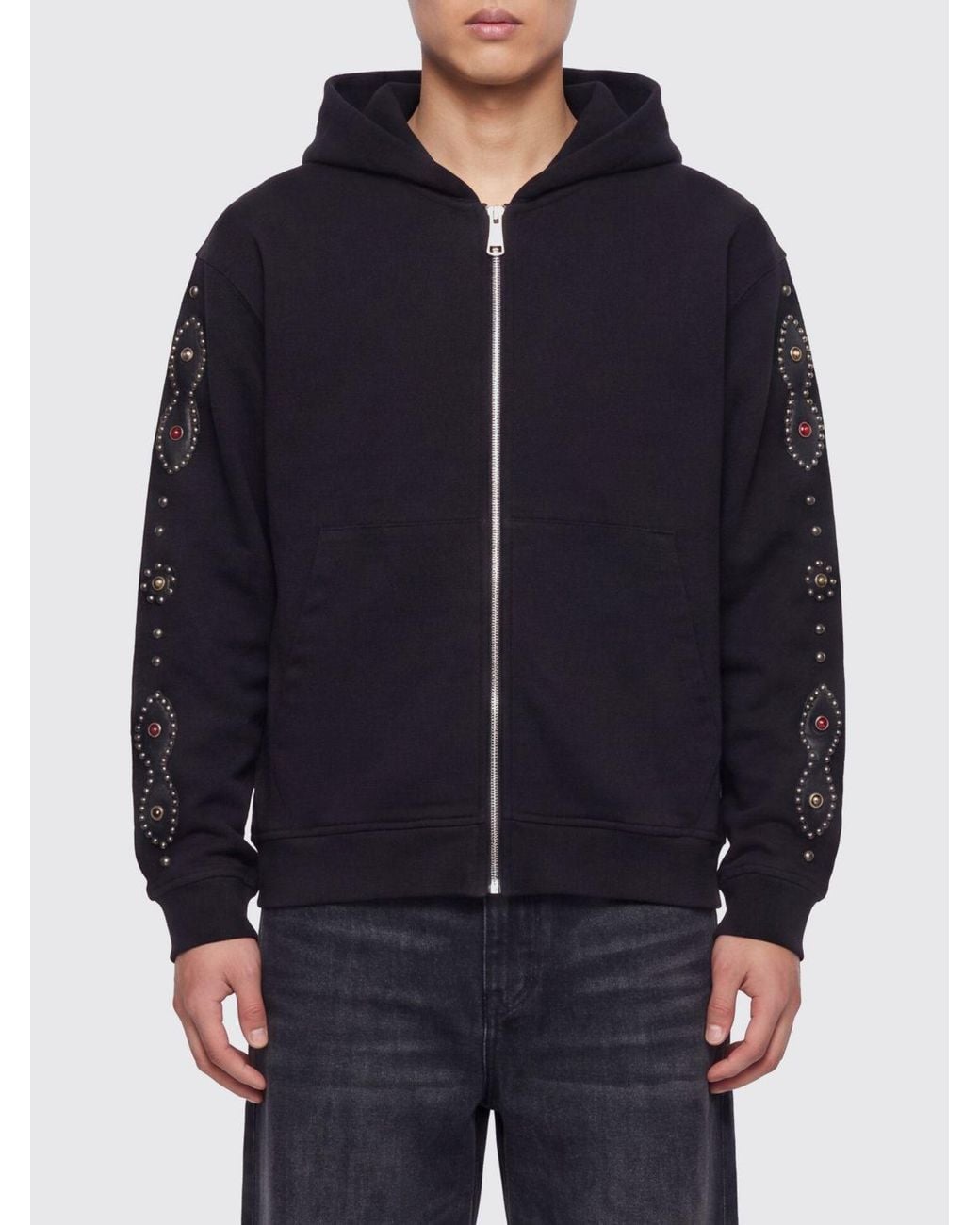 HTC Blue Zip-Up Cotton Hoodie With Stud Embellishments for men