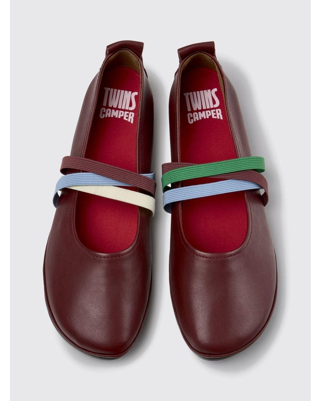 Camper Purple Twins Multicolour Striped Leather Mary Jane Flats With Elastic Laces