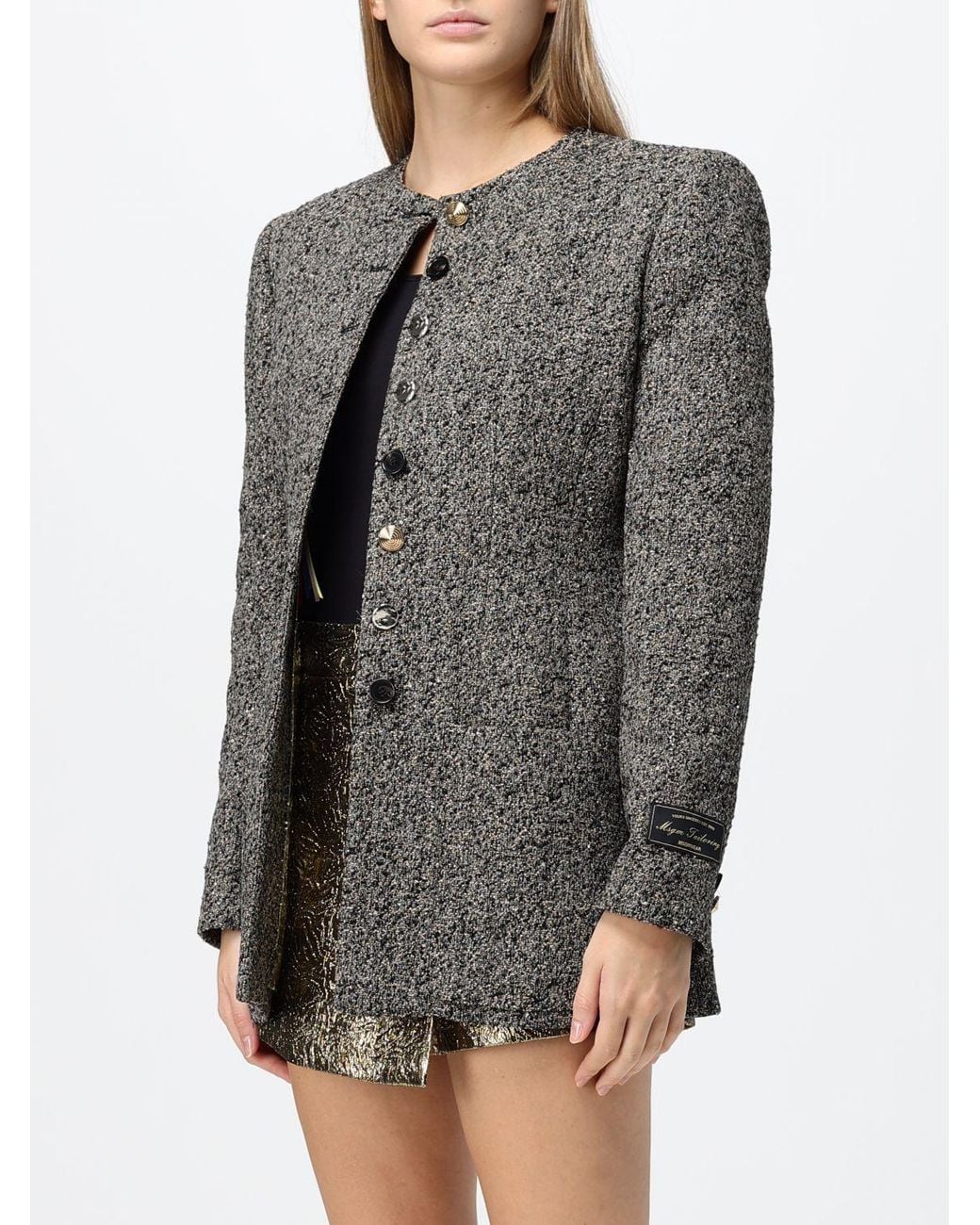 MSGM Gray Cropped Wool-Blend Crew-Neck Blazer