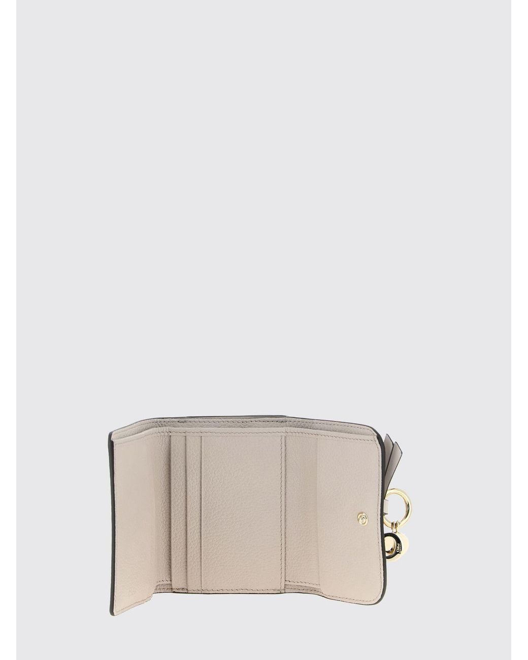 Chloé Natural ChloÉ Calfskin Leather Trifold Wallet With Logo Charm