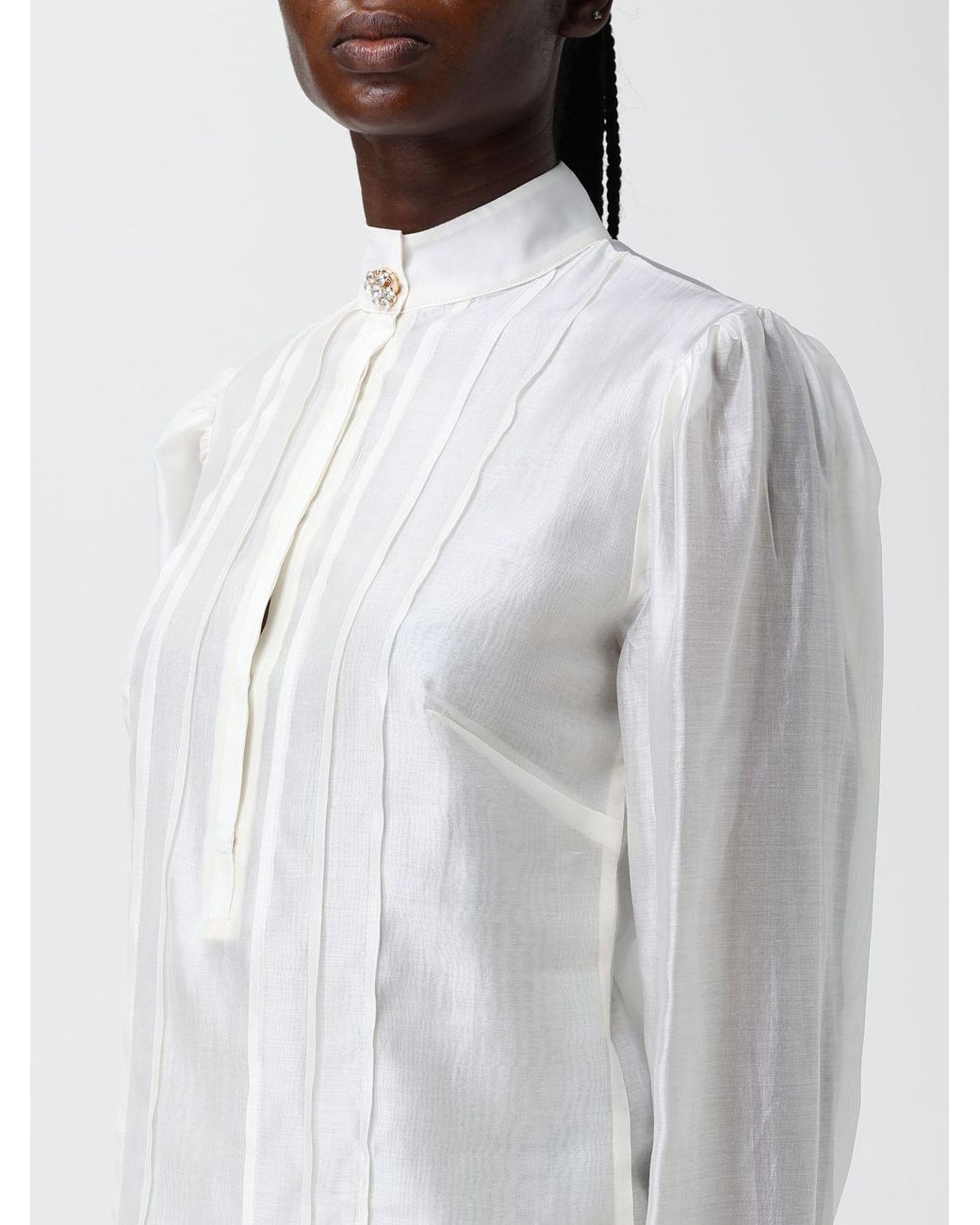 Hanita Gray Satin Shirt With Mandarin Collar And Embroidered Plastron